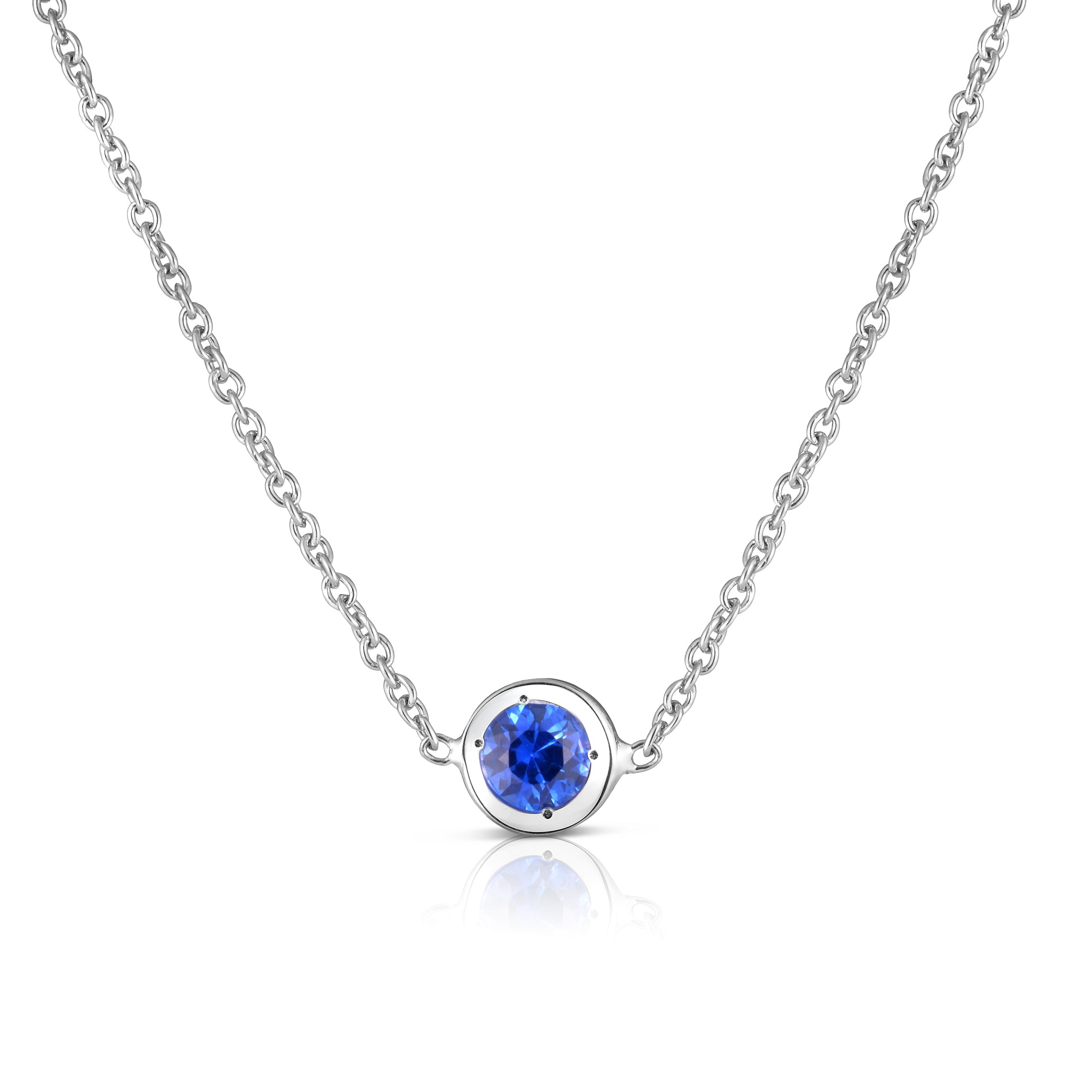 18K WHITE GOLD DIAMONDS BY THE INCH SINGLE STATION BLUE SAPPHIRE NECKLACE