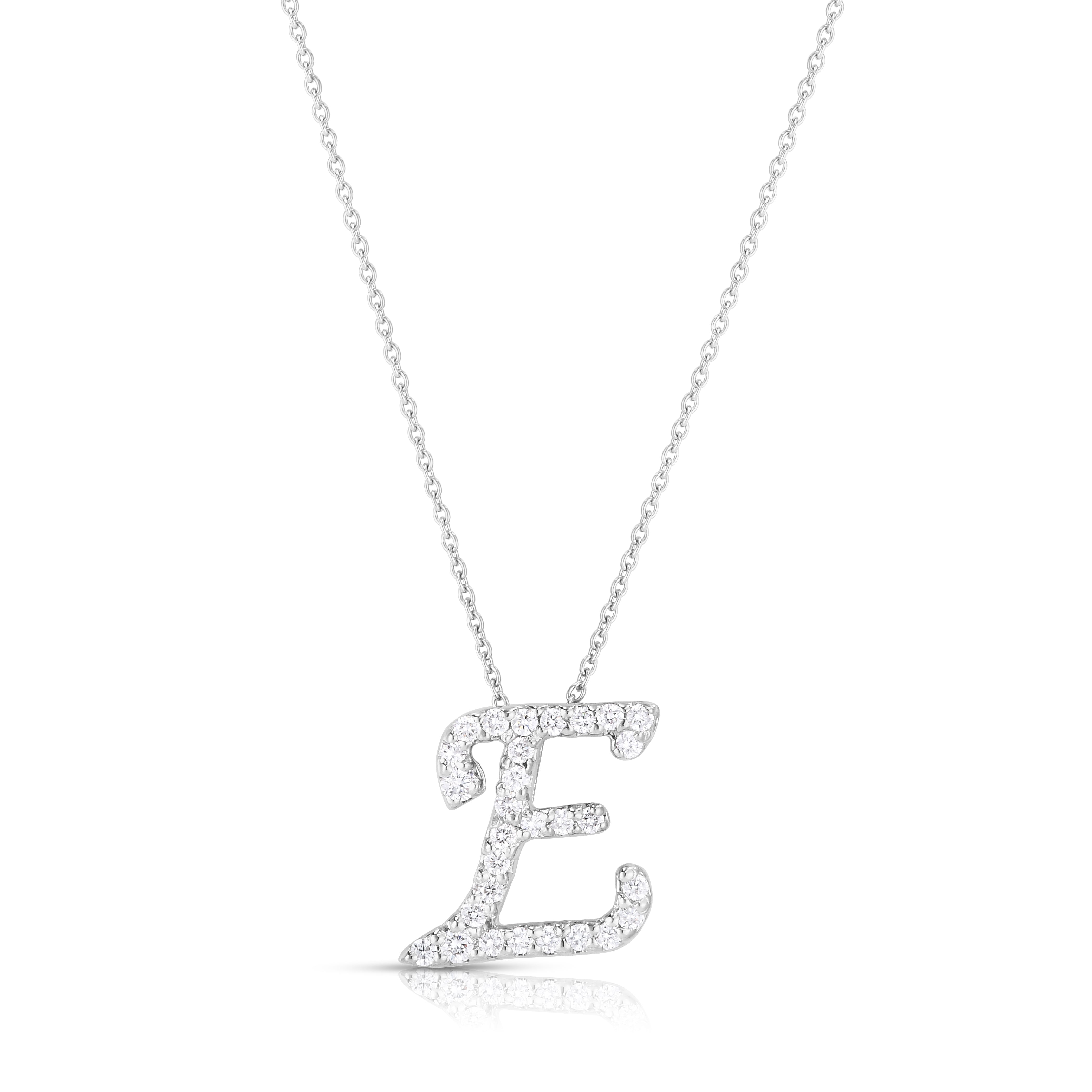 18K WHITE GOLD TINY TREASURES DIAMOND CURSIVE "E" NECKLACE