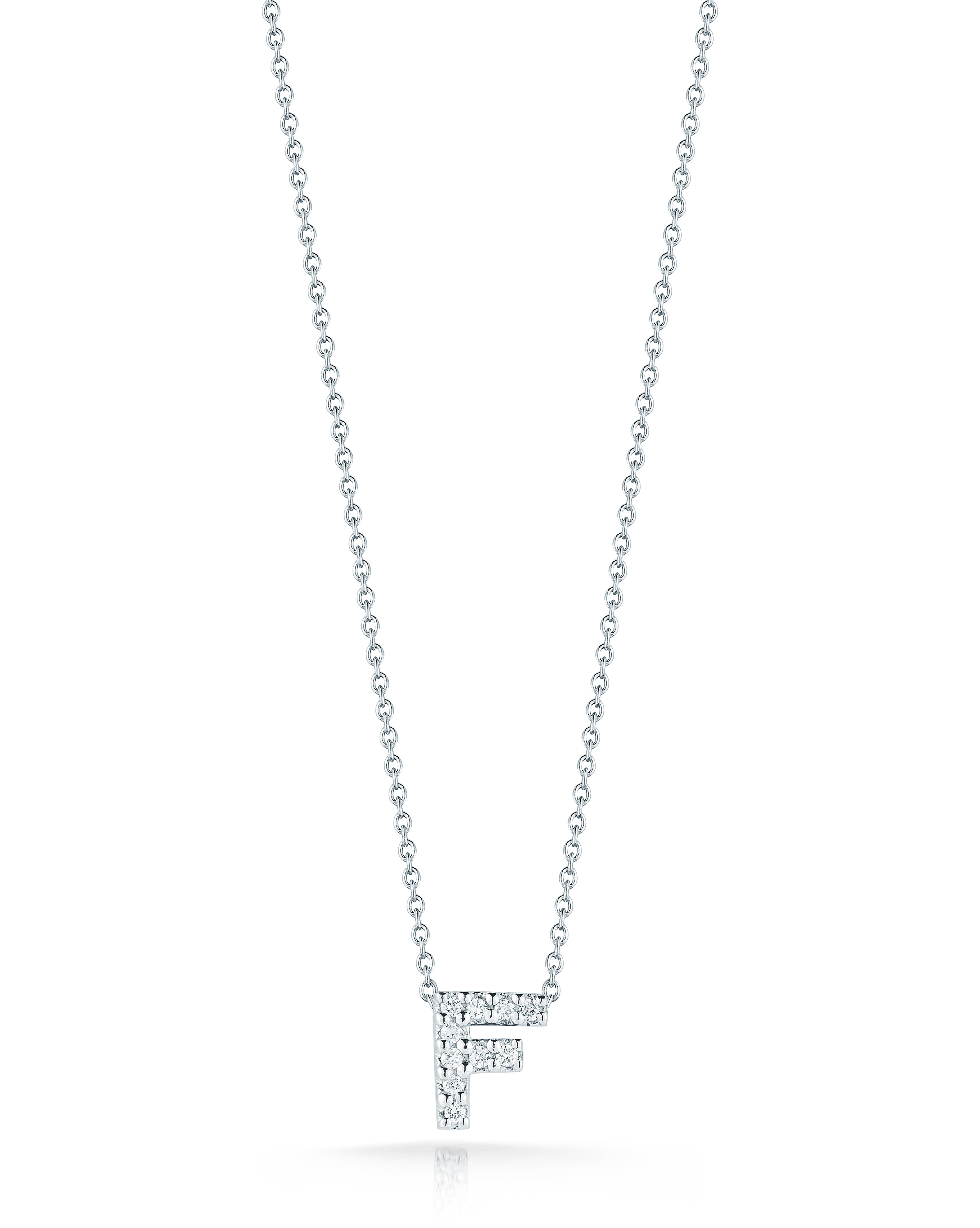 18K WHITE GOLD TINY TREASURES DIAMOND LOVE LETTER "F" NECKLACE