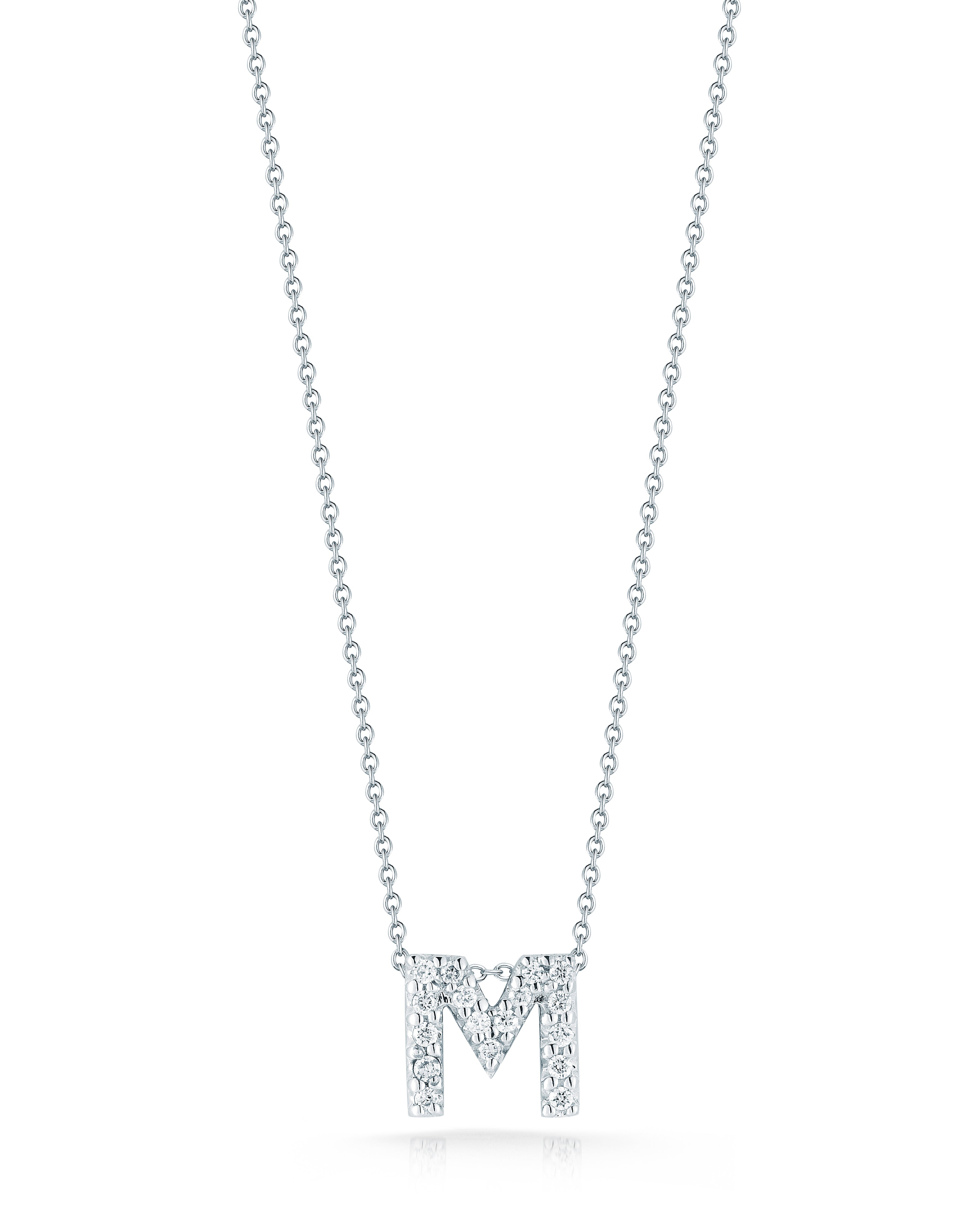 18K WHITE GOLD TINY TREASURES DIAMOND LOVE LETTER "M" NECKLACE