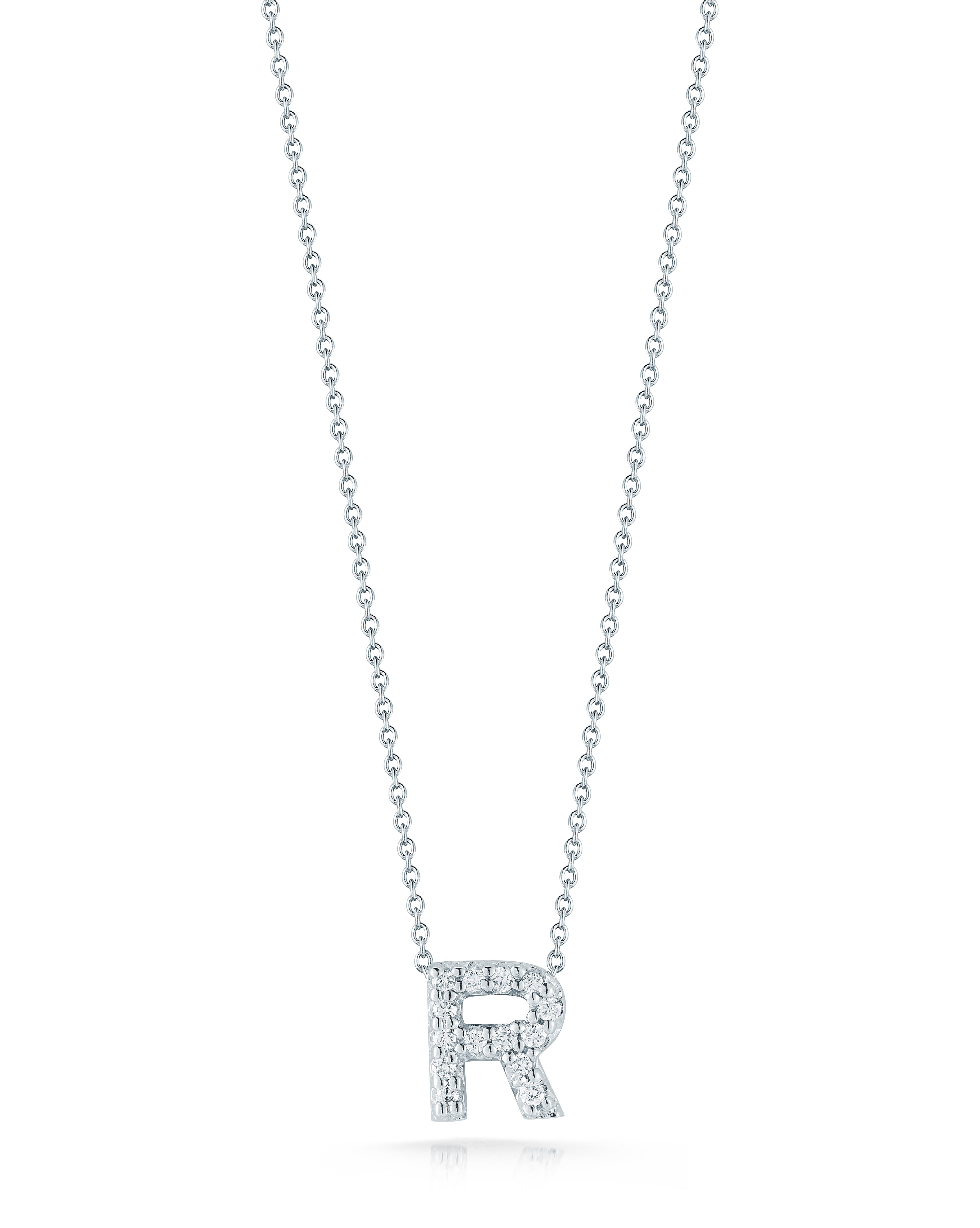 18K WHITE GOLD TINY TREASURES DIAMOND LOVE LETTER "R" NECKLACE