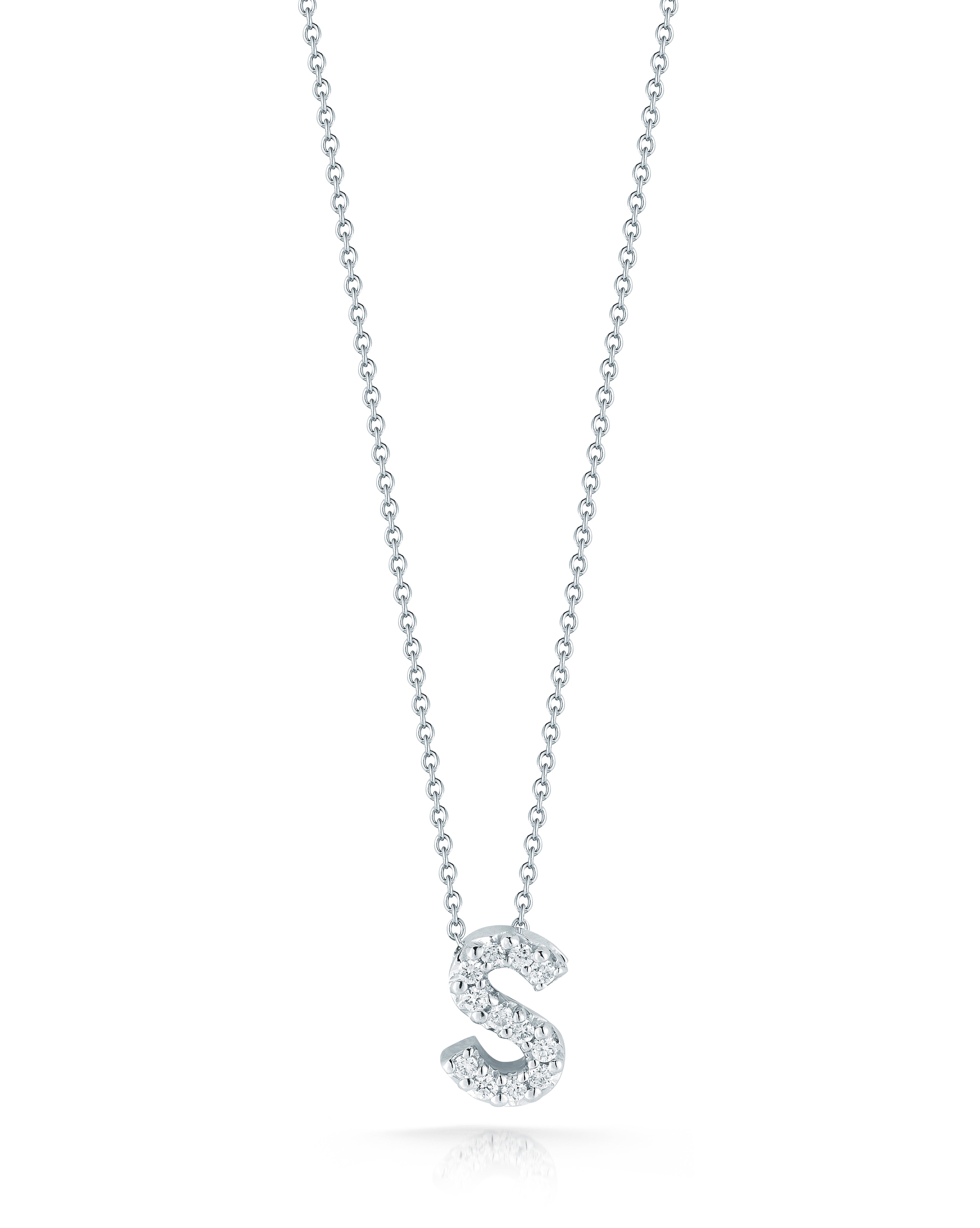 18K WHITE GOLD TINY TREASURES DIAMOND LOVE LETTER "S" NECKLACE