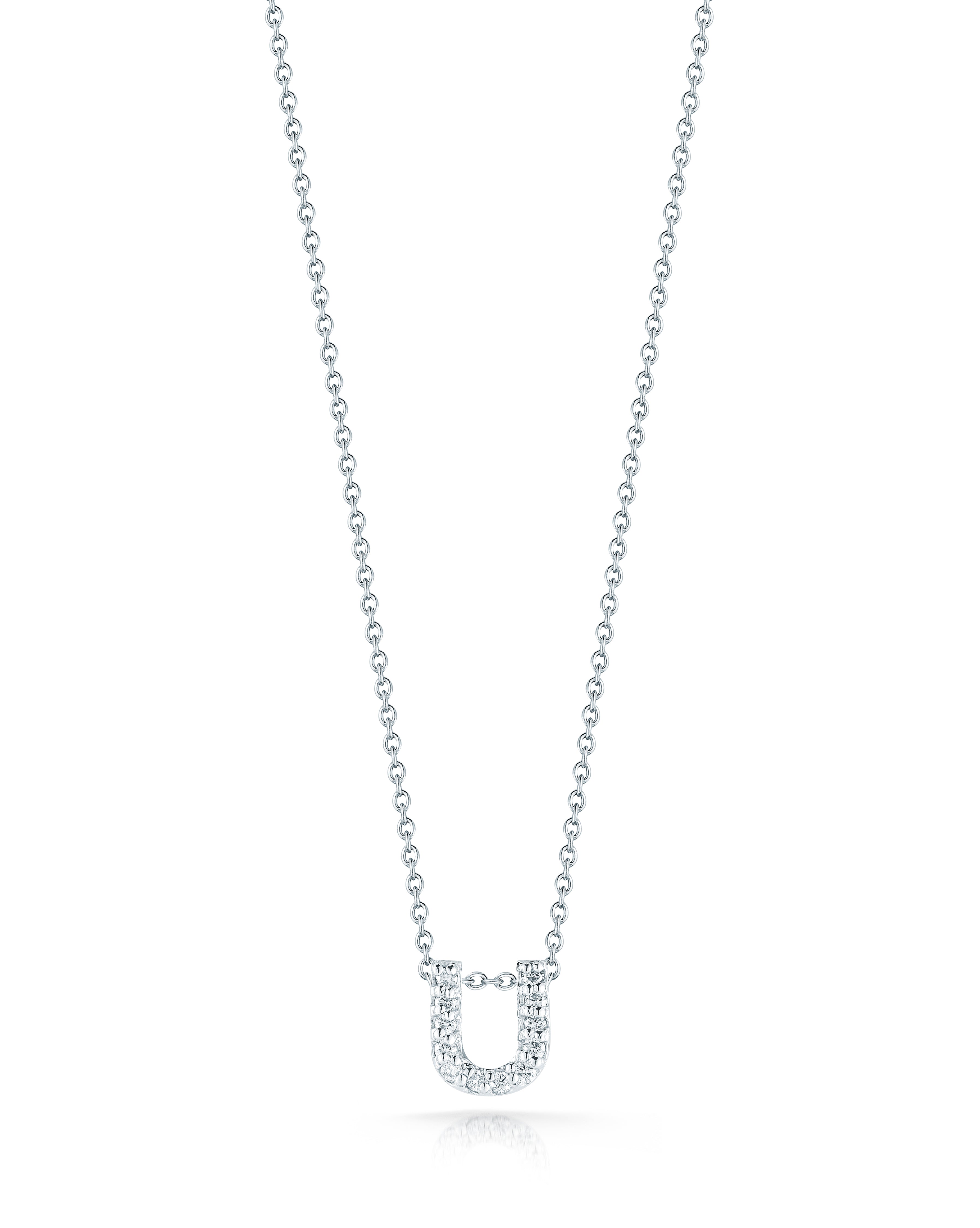18K WHITE GOLD TINY TREASURES DIAMOND LOVE LETTER "U" NECKLACE