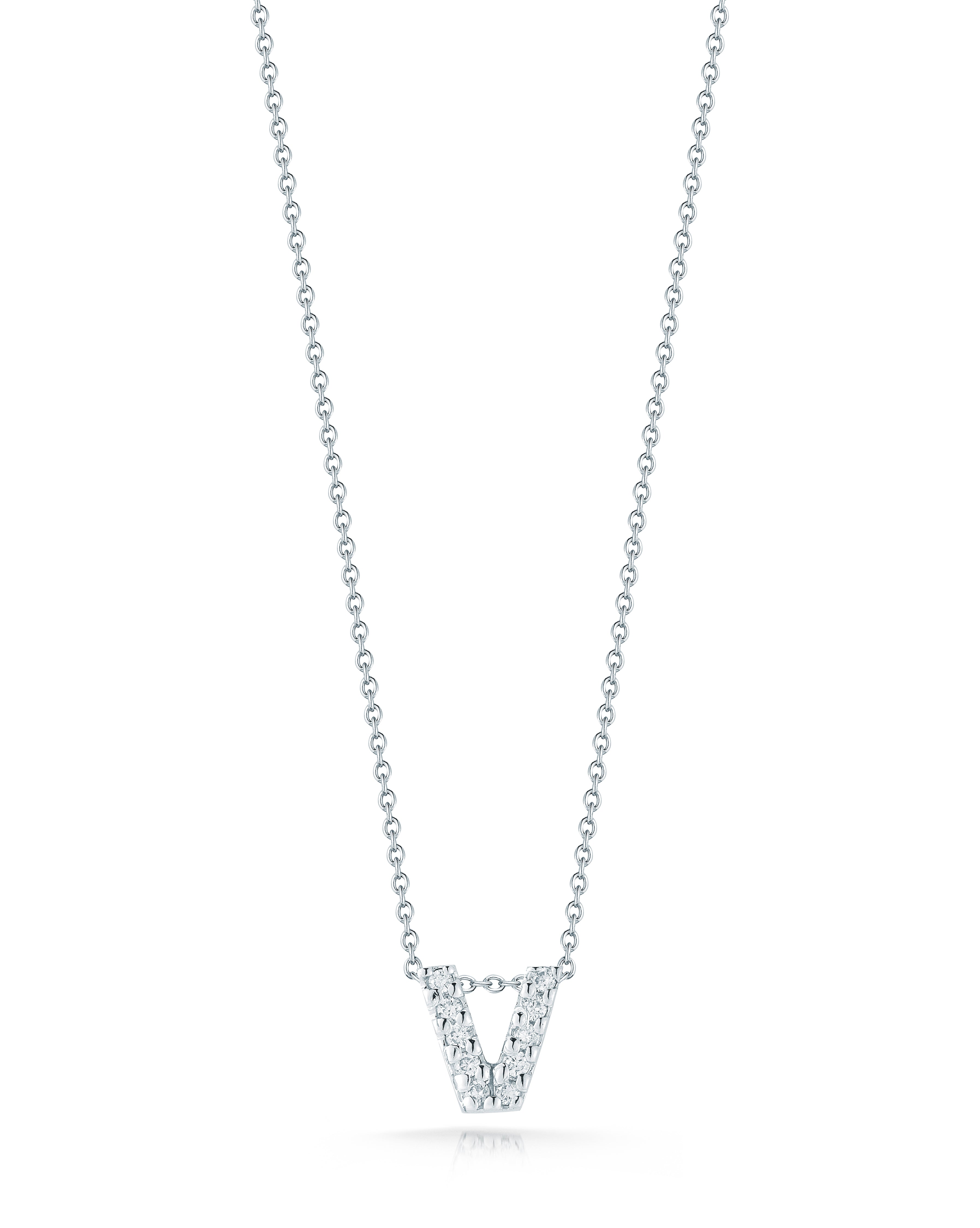 18K WHITE GOLD TINY TREASURES DIAMOND LOVE LETTER "V" NECKLACE