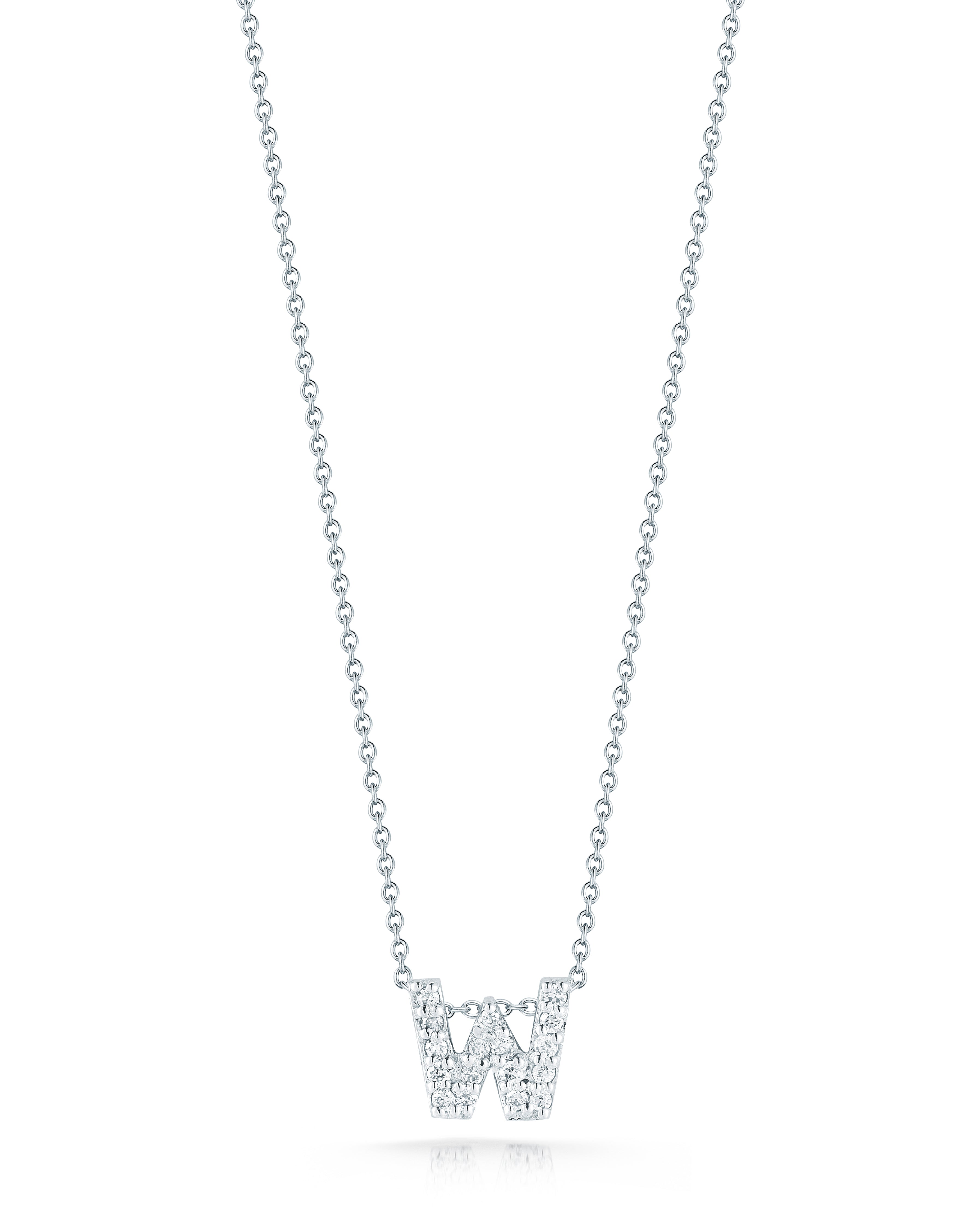 18K WHITE GOLD TINY TREASURES DIAMOND LOVE LETTER "W" NECKLACE