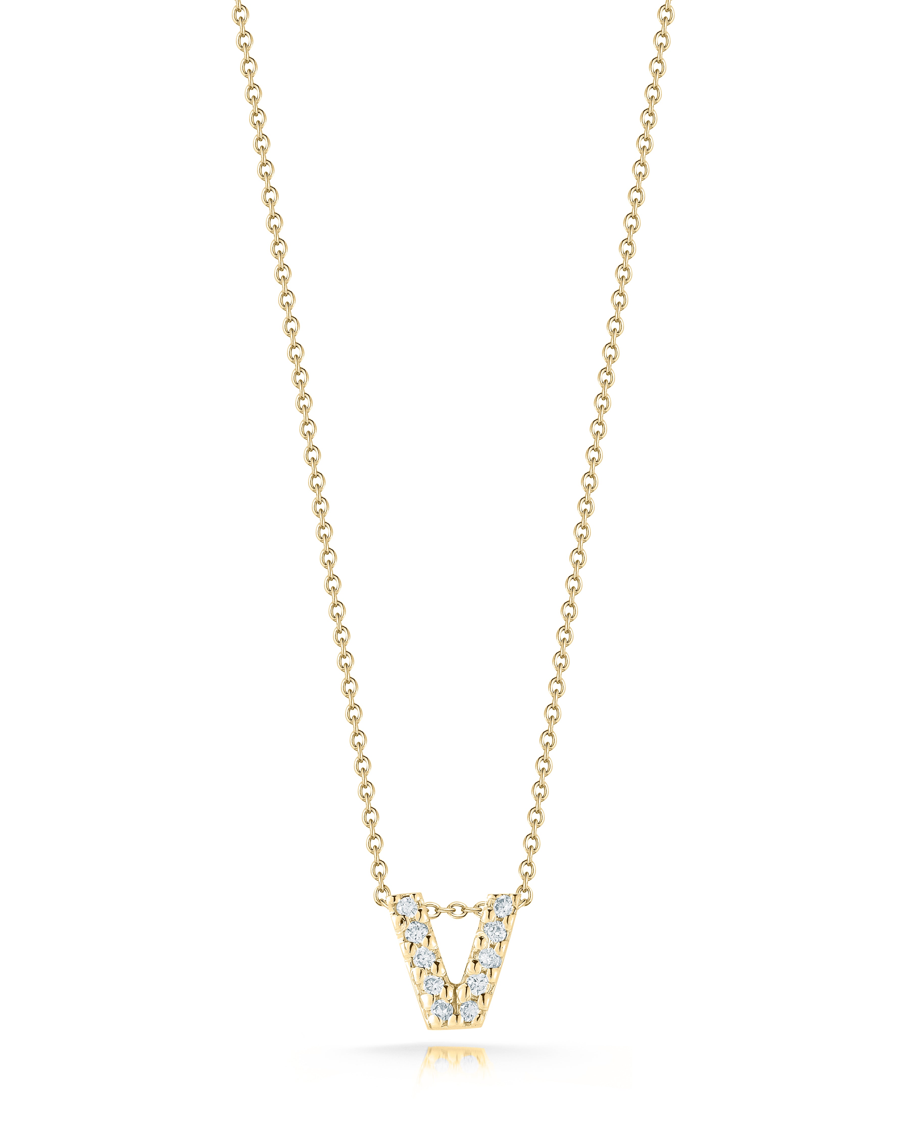 18K YELLOW GOLD TINY TREASURES DIAMOND LOVE LETTER "V" NECKLACE