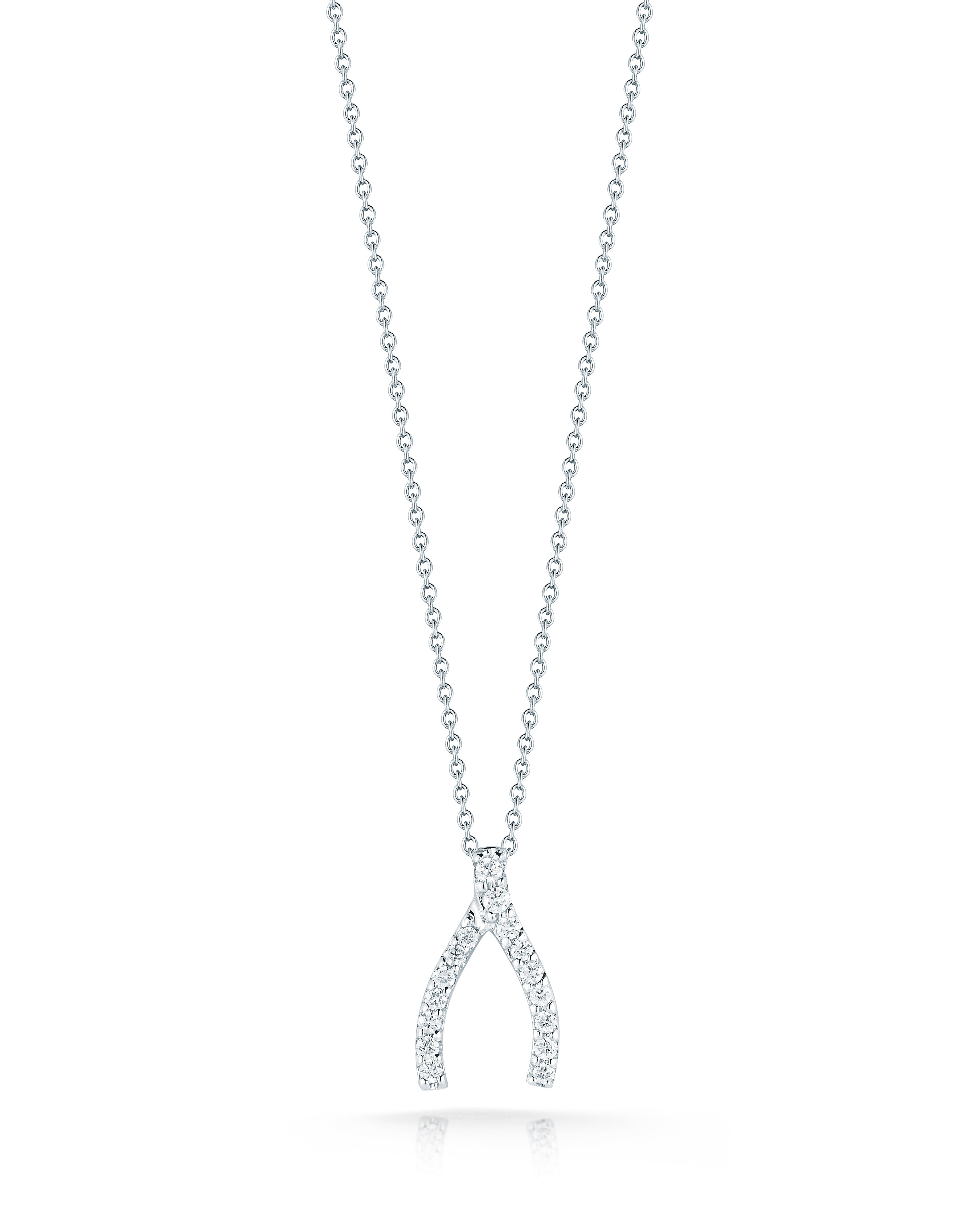 18K WHITE GOLD TINY TREASURES DIAMOND WISHBONE NECKLACE
