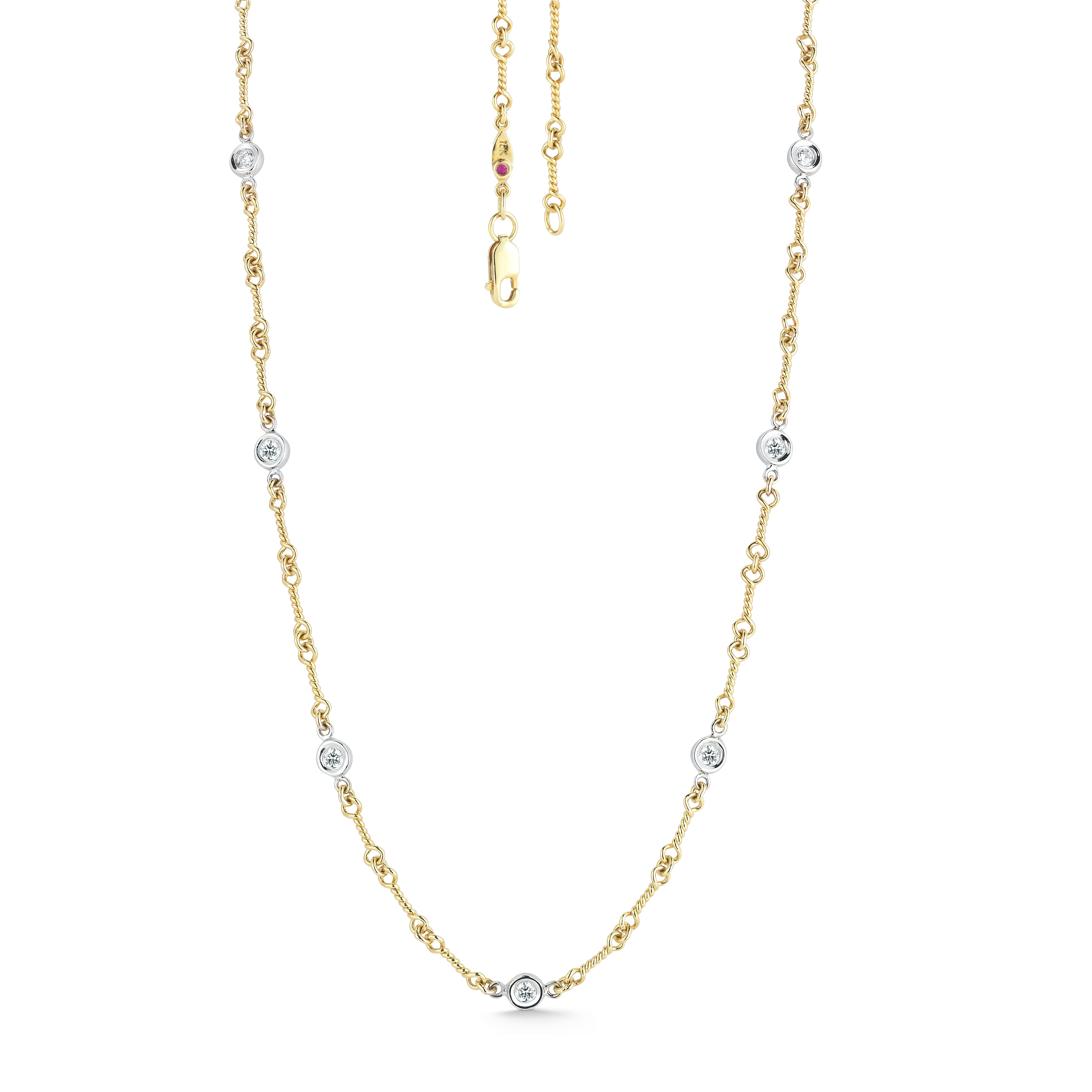 18K YELLOW/WHITE GOLD DIAMONDS BY THE INCH 7 STATION DOG BONE NECKLACE