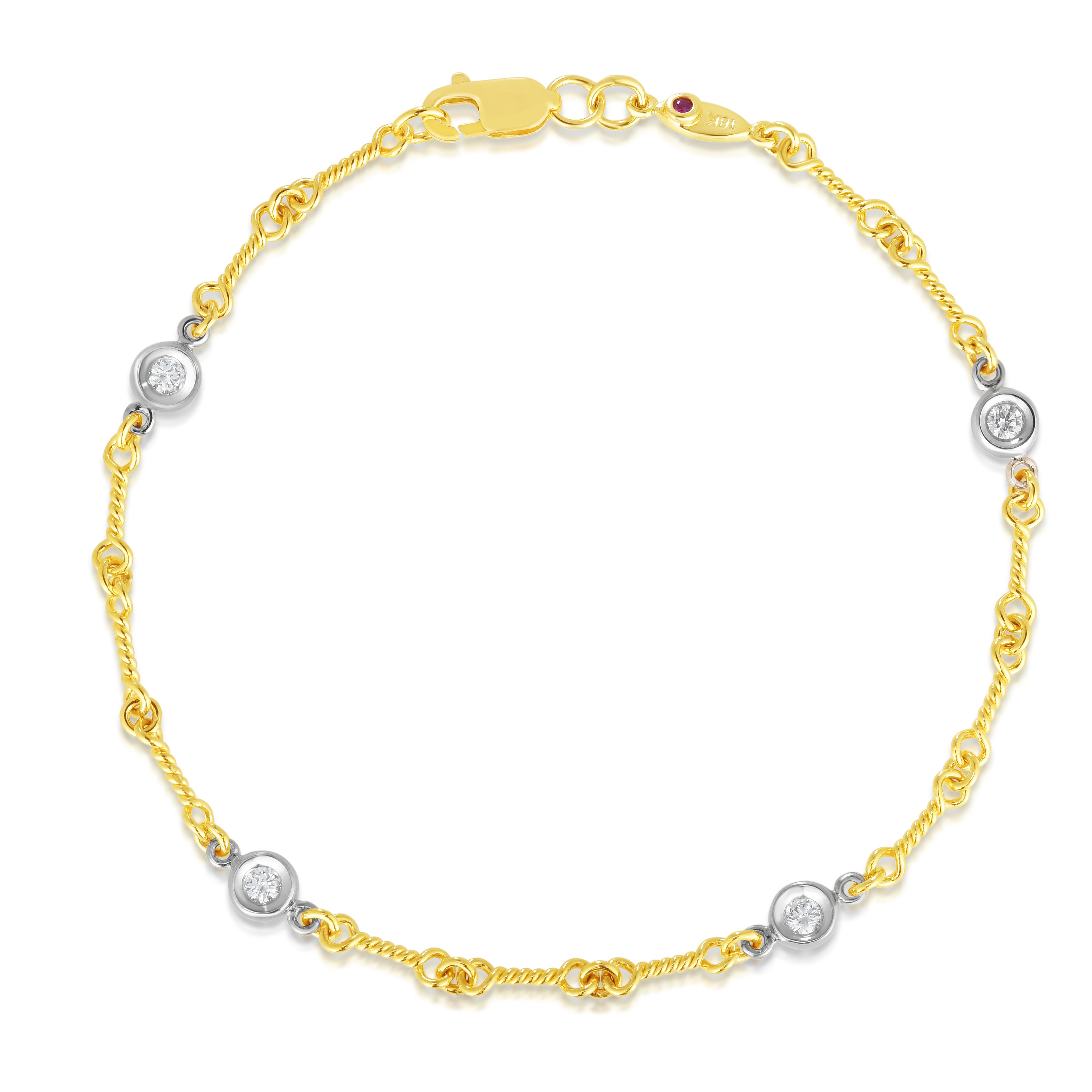 18K YELLOW/WHITE GOLD DIAMONDS BY THE INCH FOUR STATION DOG BONE BRACELET