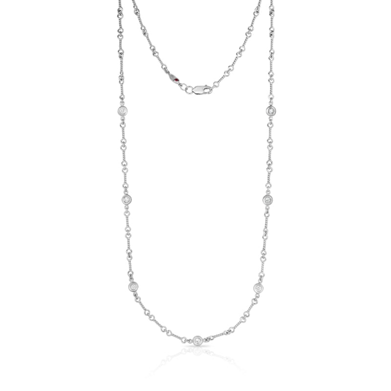 18K WHITE GOLD DIAMONDS BY THE INCH 7 STATION DOG BONE NECKLACE