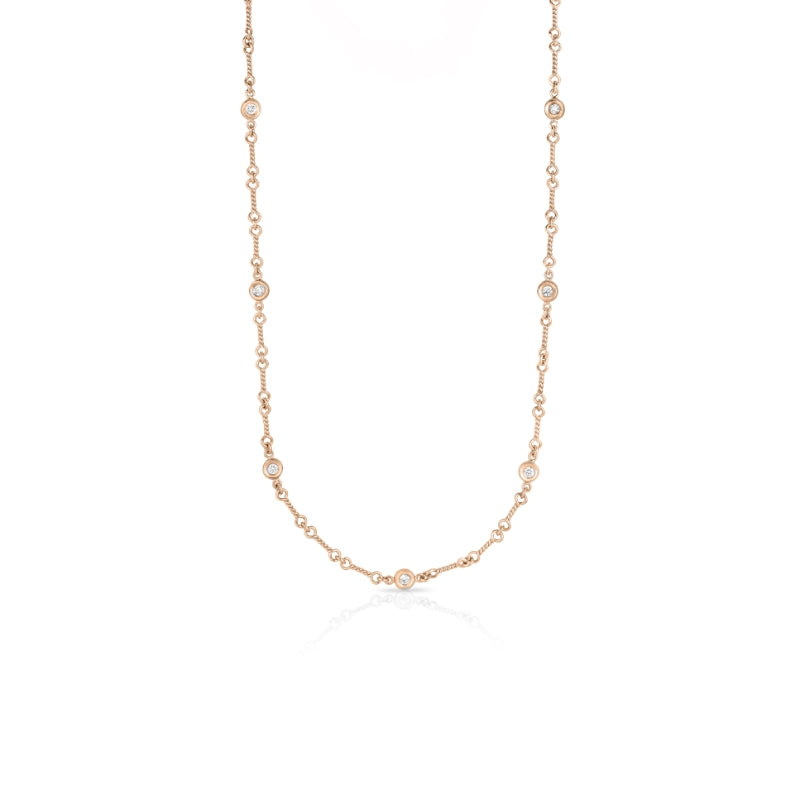 18K ROSE GOLD DIAMONDS BY THE INCH 7 STATION DOG BONE NECKLACE