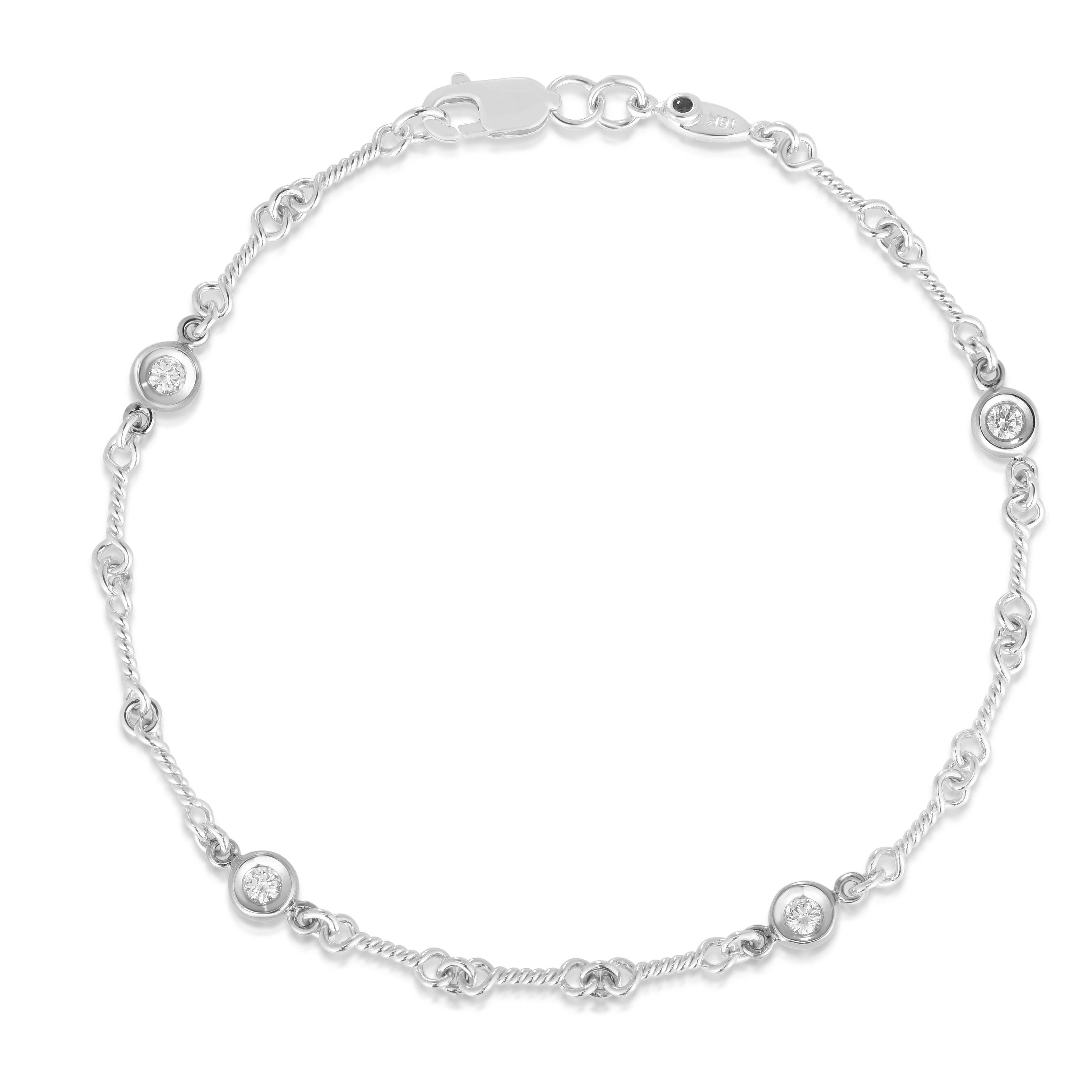 18K WHITE GOLD DIAMONDS BY THE INCH FOUR STATION DOG BONE BRACELET