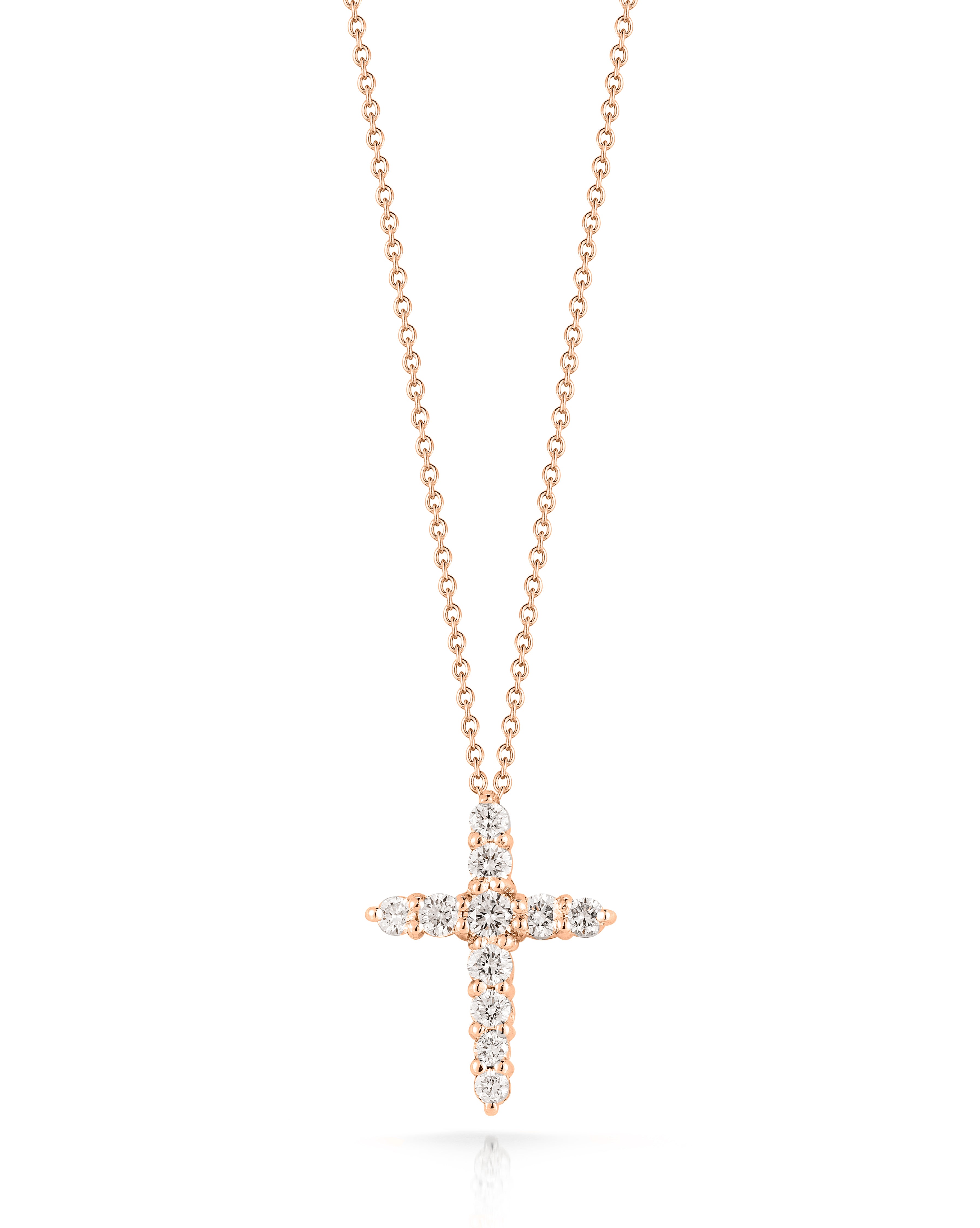 18K ROSE GOLD TINY TREASURES DIAMOND TAPERED CROSS NECKLACE