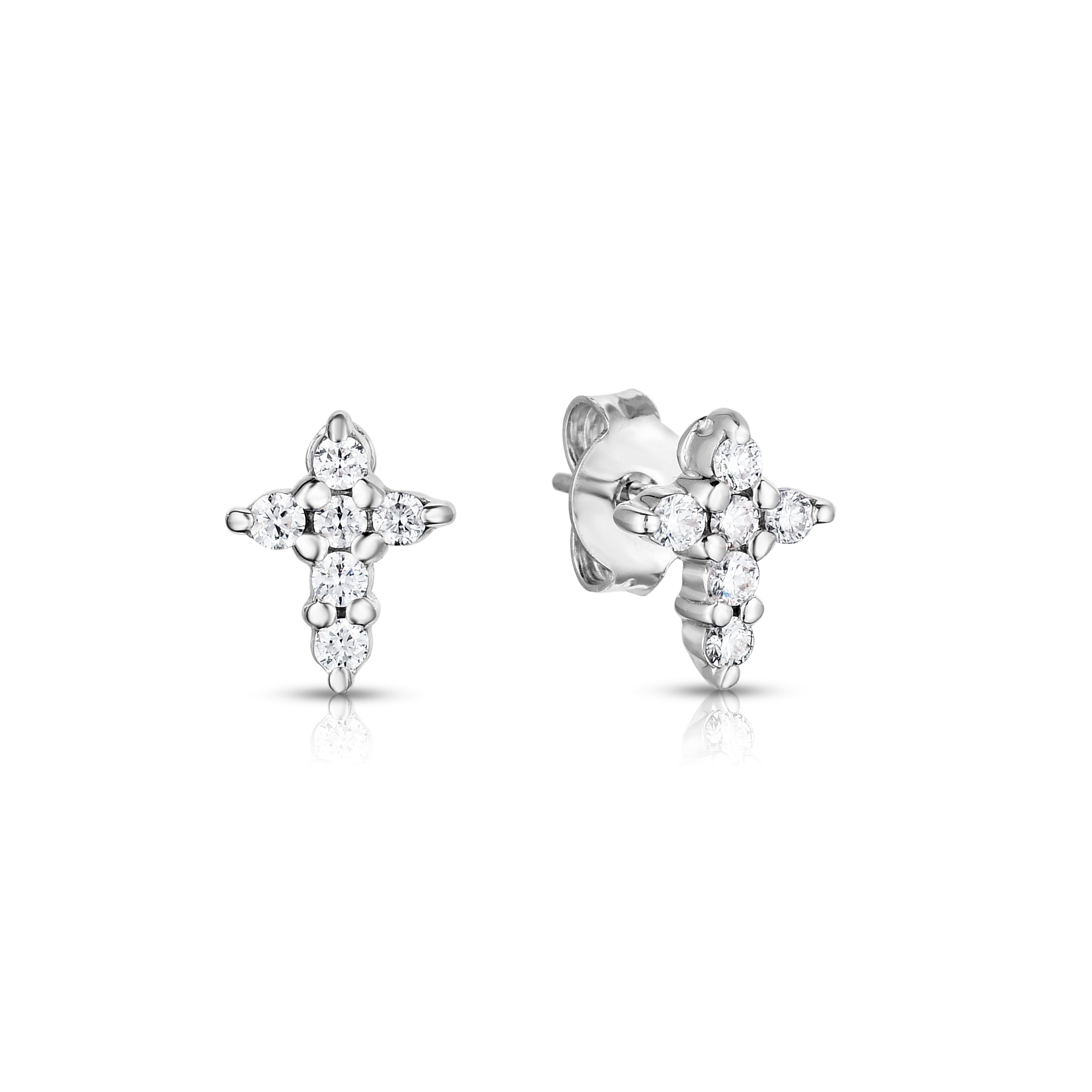 18K WHITE GOLD TINY TREASURES DIAMOND BABY CROSS EARRINGS