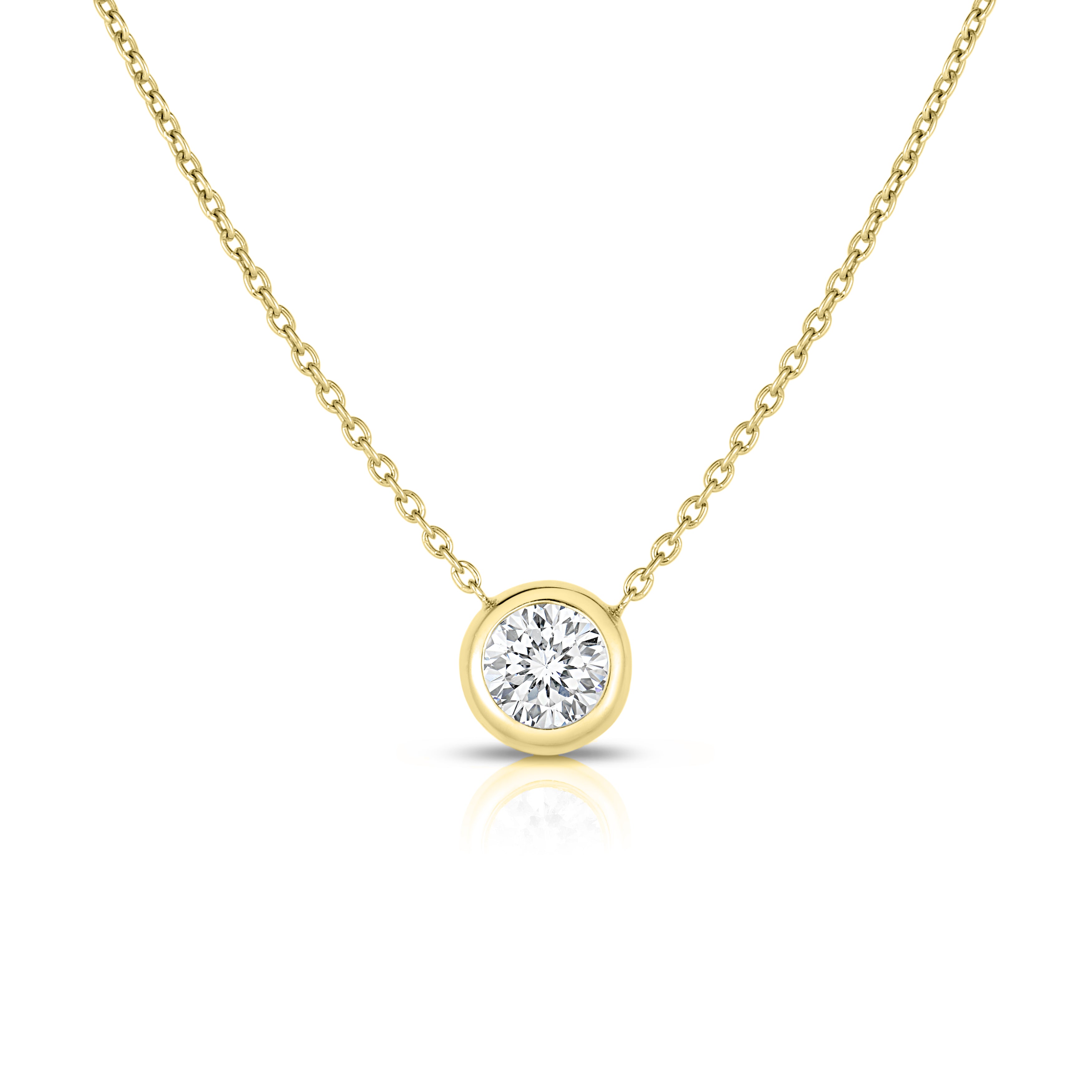 18K YELLOW GOLD DIAMONDS BY THE INCH BEZEL SET SOLITAIRE NECKLACE