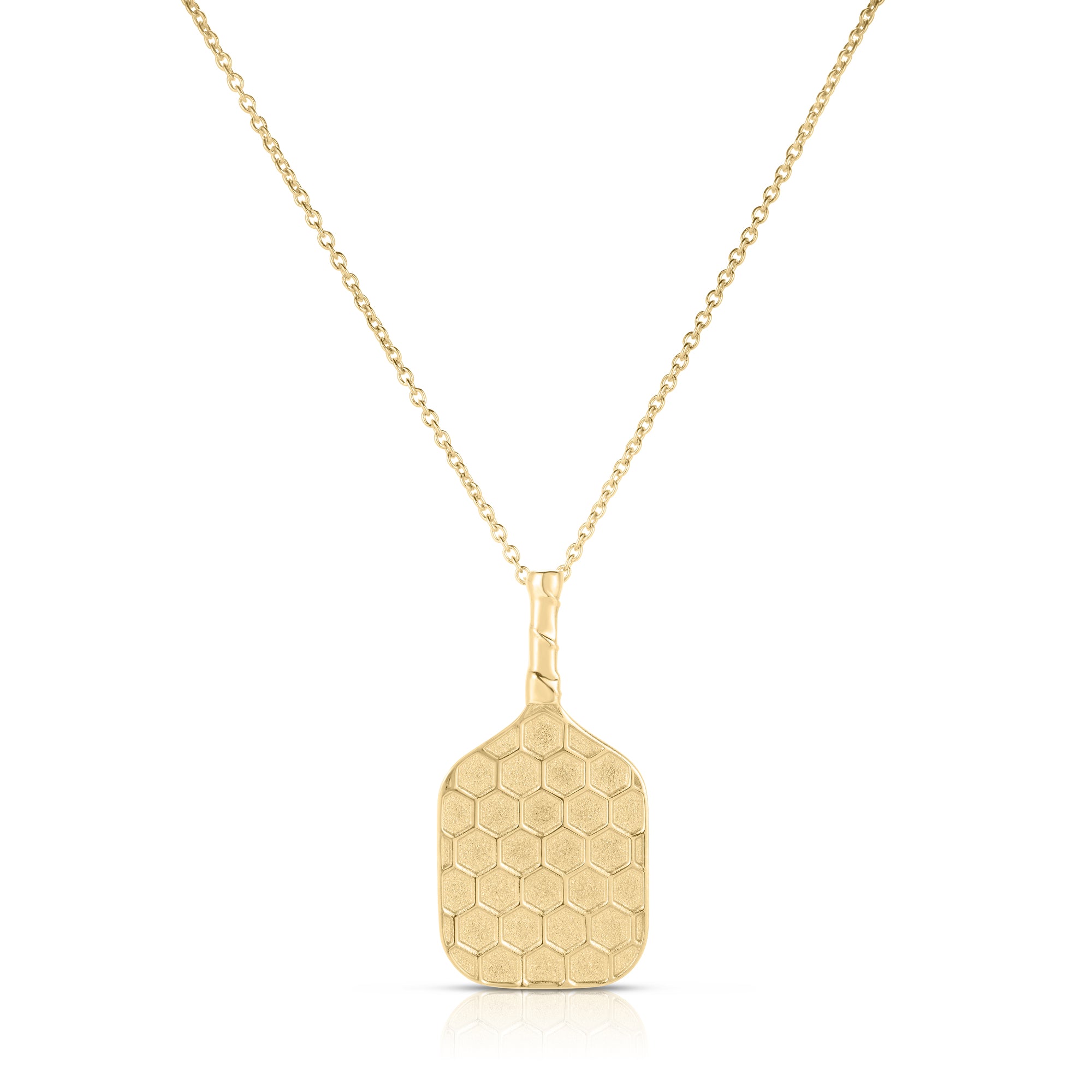 18K YELLOW GOLD TINY TREASURES TEXTURED PICKLE BALL RACKET NECKLACE