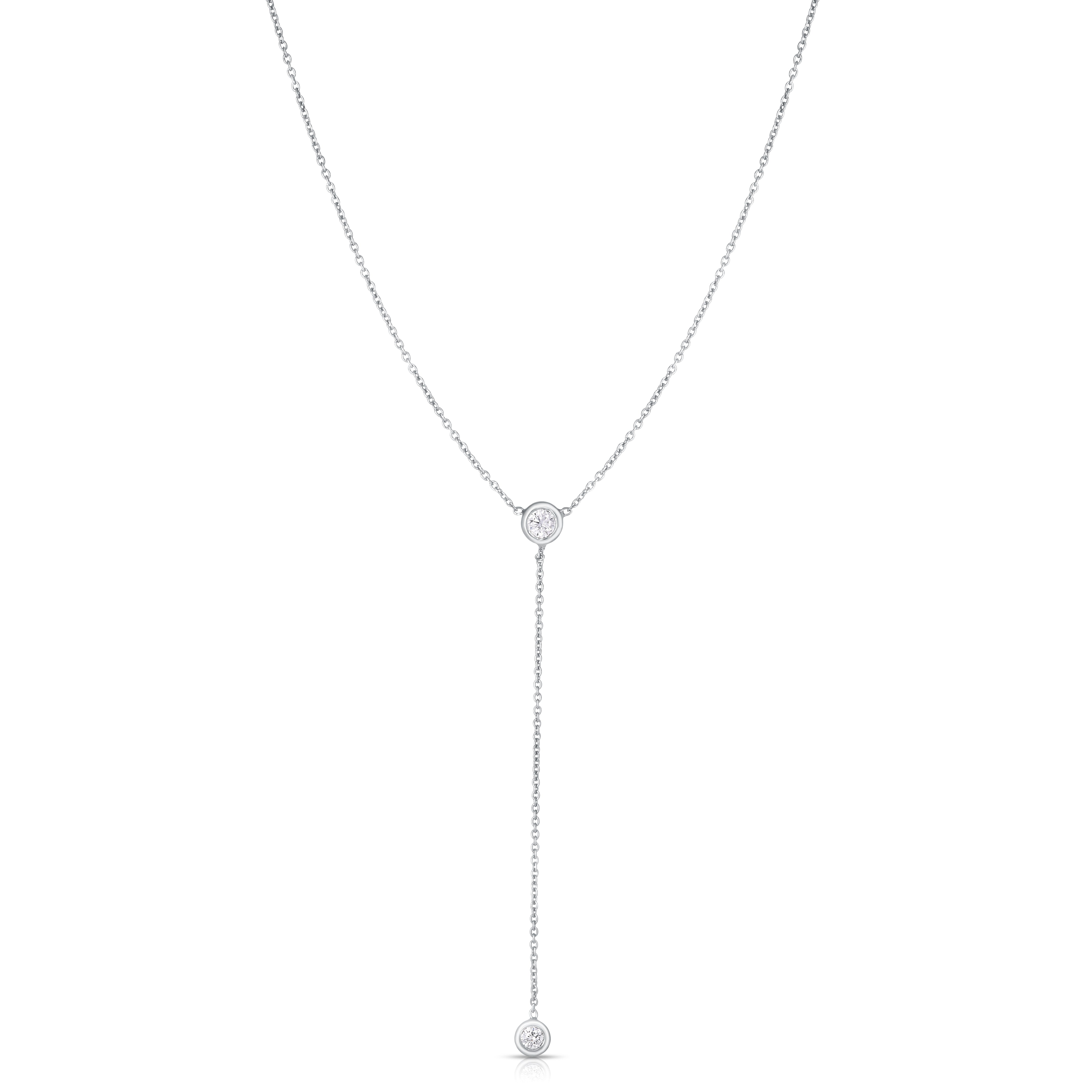18K WHITE GOLD DIAMONDS BY THE INCH DANGLE BEZEL NECKLACE