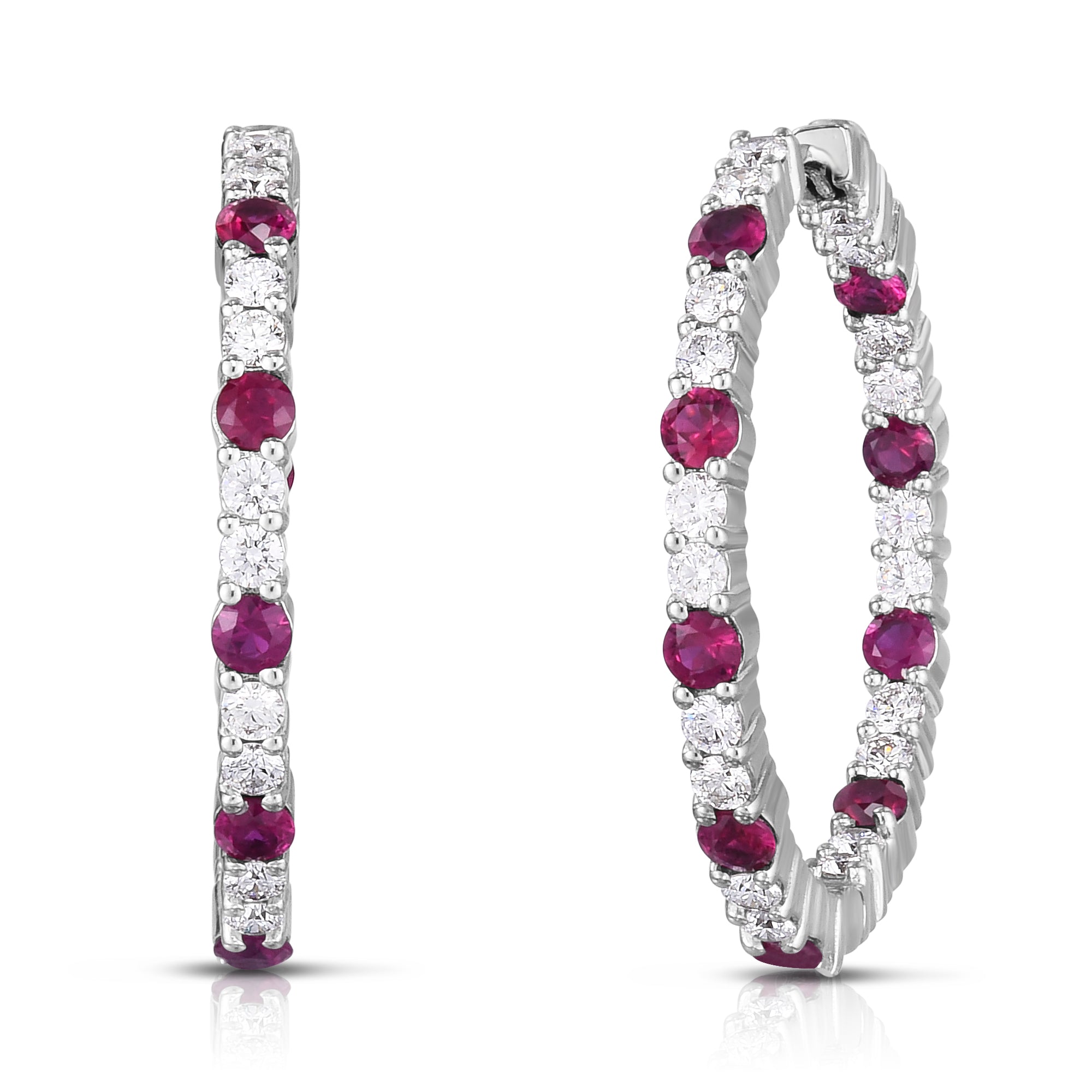 18K WHITE GOLD THE PERFECT DIAMOND HOOP® DIAMOND & RUBY EARRINGS