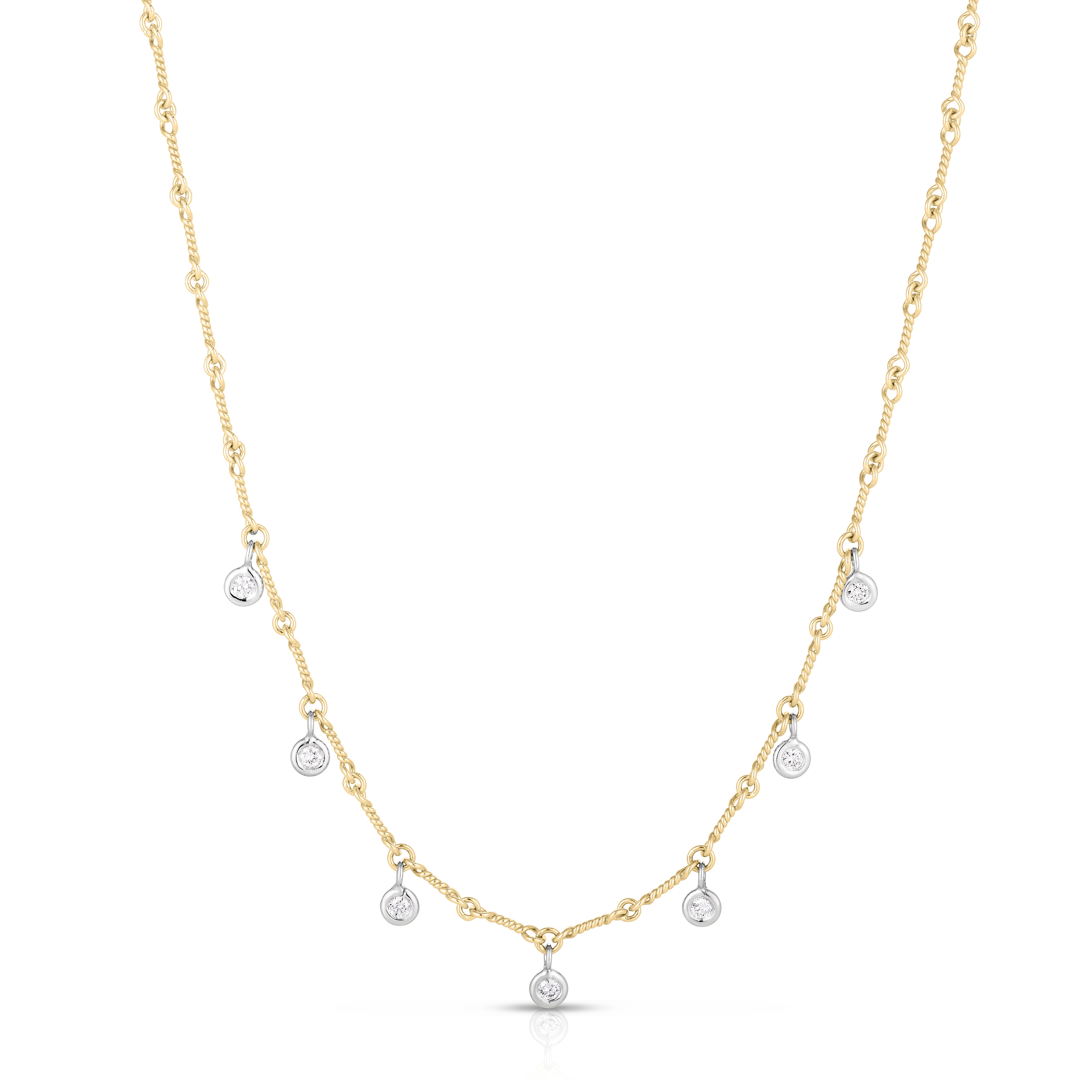 18K YELLOW/WHITE GOLD DIAMONDS BY THE INCH DANGLING DOGBONE NECKLACE