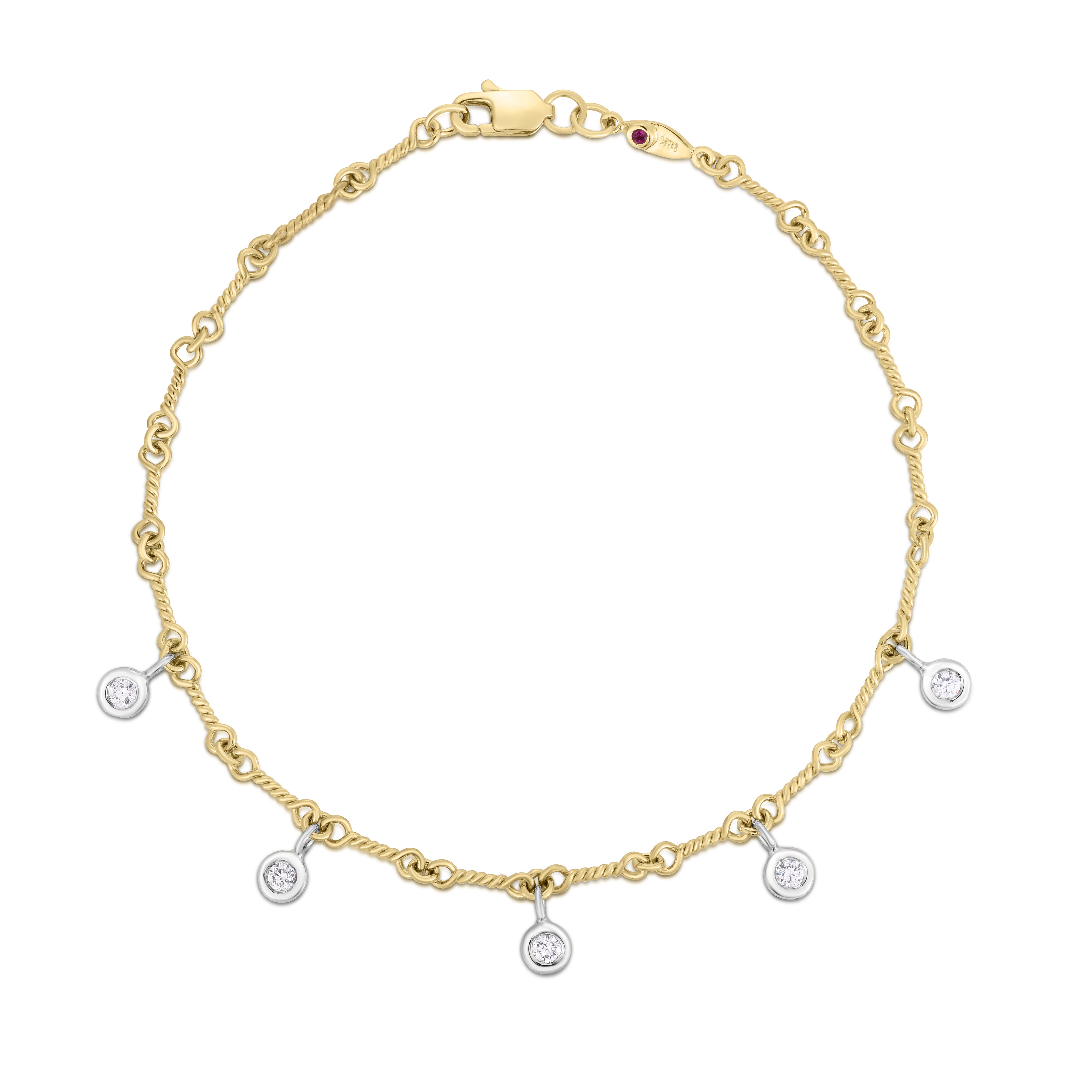 18K YELLOW/WHITE GOLD DIAMONDS BY THE INCH DANGLING DOGBONE BRACELET