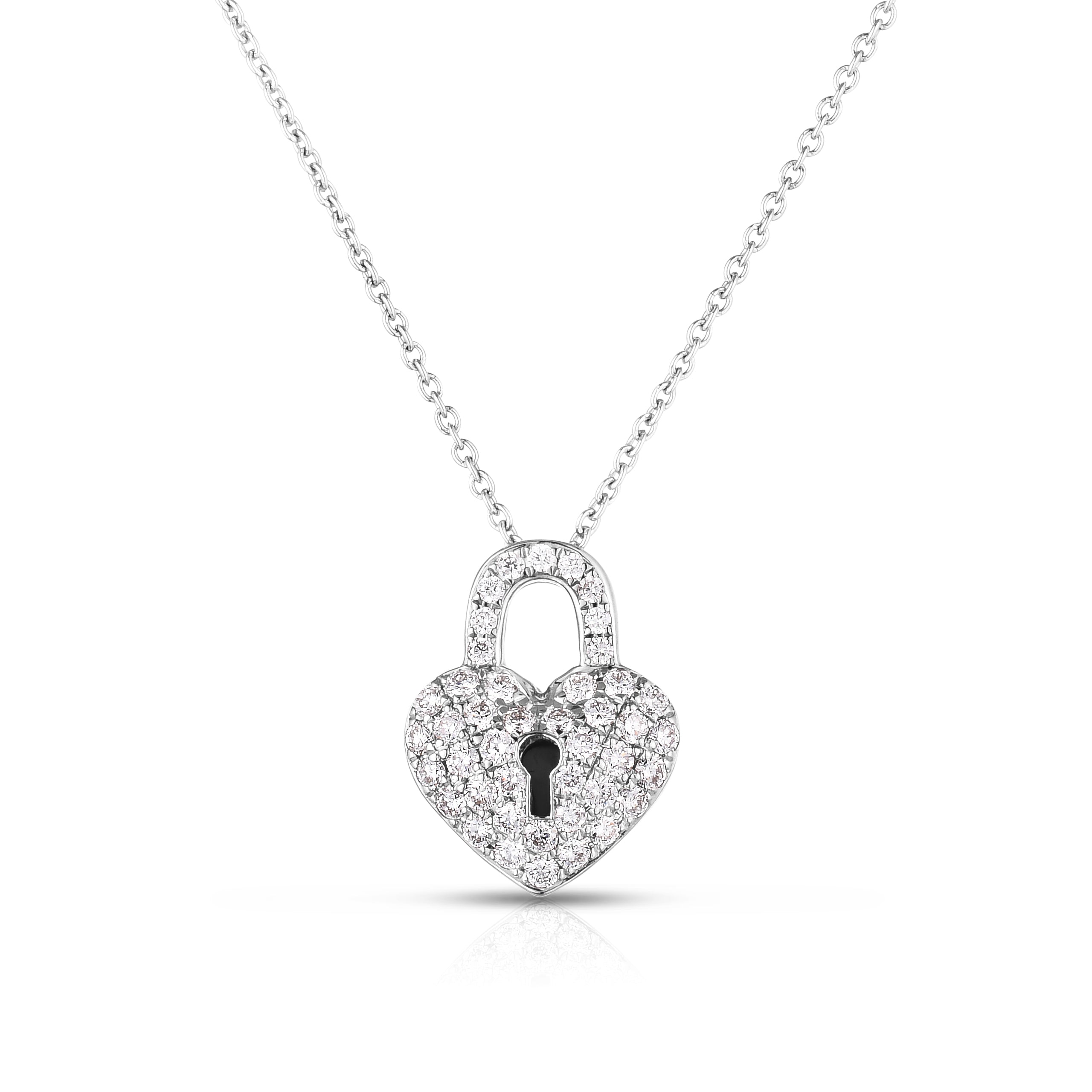 18K WHITE GOLD TINY TREASURES DIAMOND HEART LOCK NECKLACE