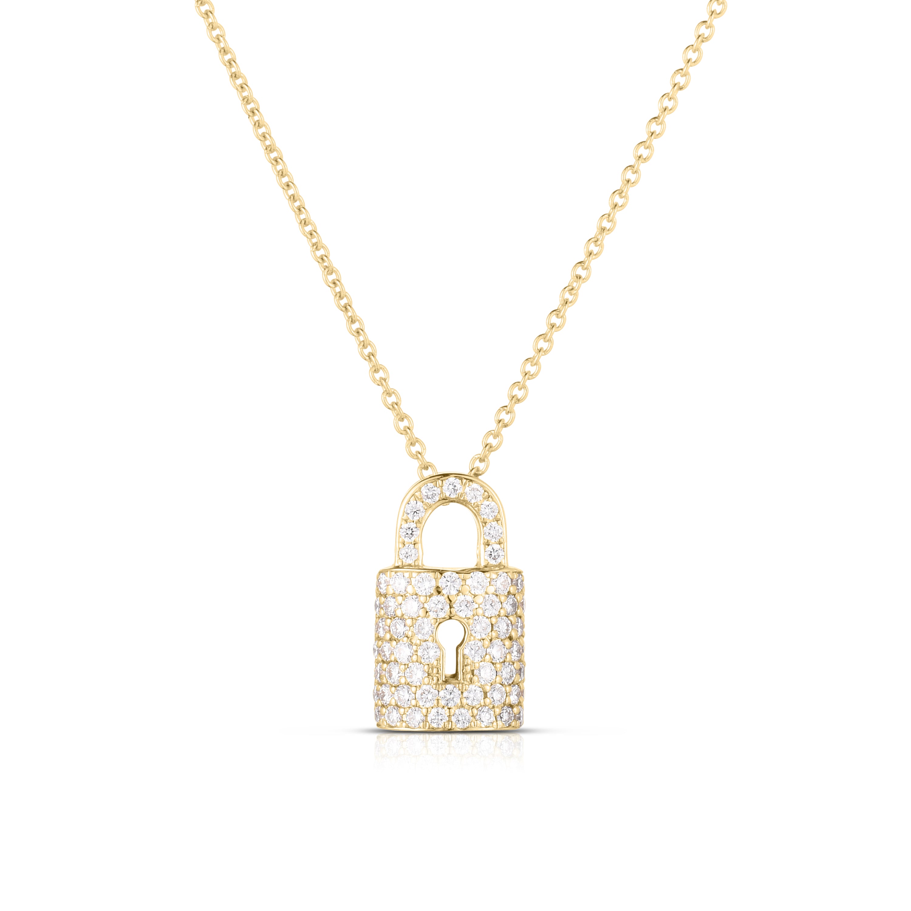 18K YELLOW GOLD TINY TREASURES PAVE DIAMOND LOCK NECKLACE