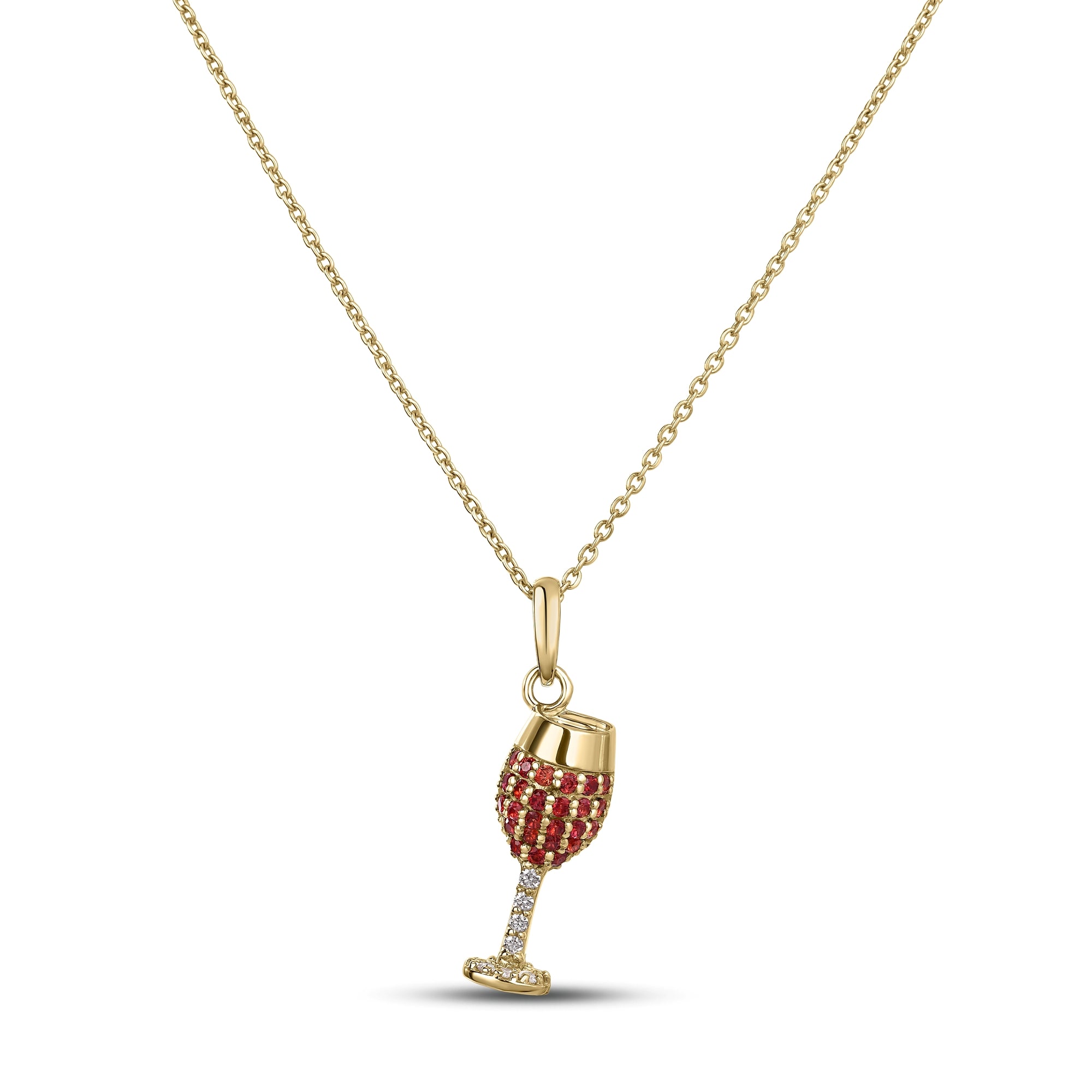 18K YELLOW GOLD TINY TREASURES DIAMOND AND ORANGE SAPPHIRE WINE GLASS NECKLACE