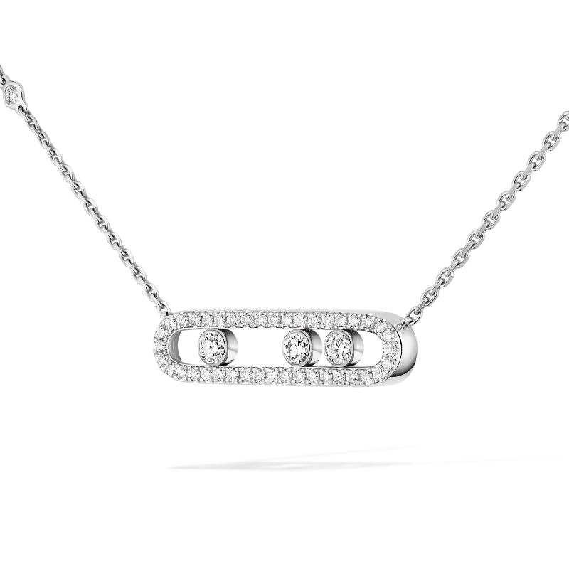 18K White Gold Diamond Baby Move Pavé Necklace