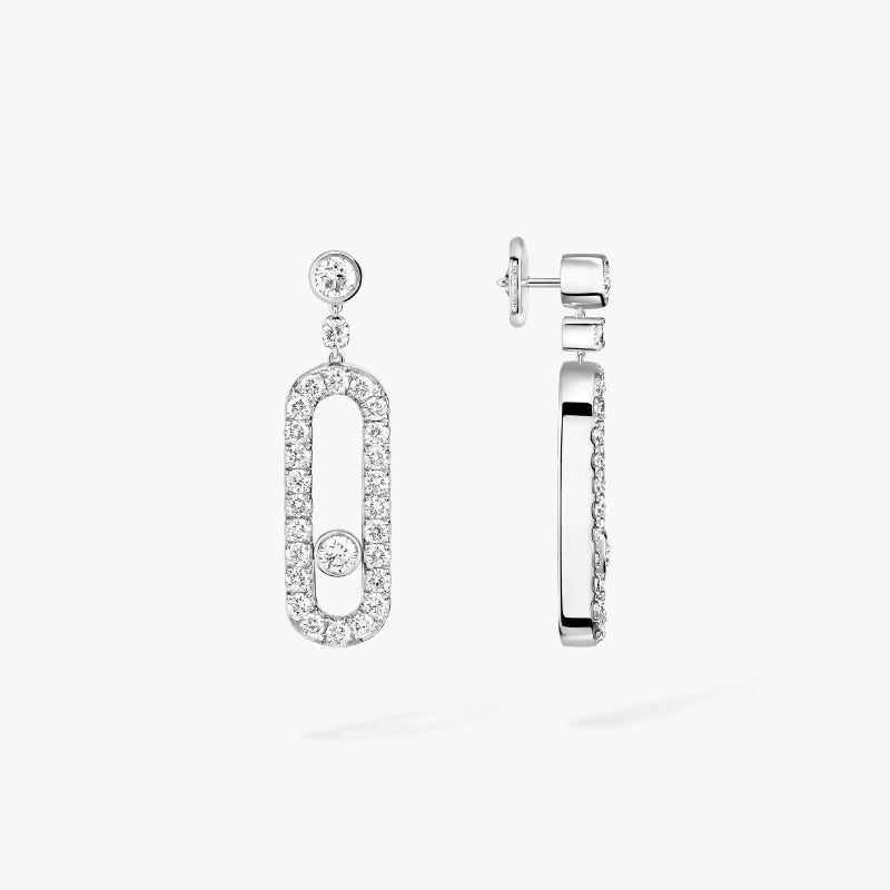 1 Pair of 18K White Gold Diamond Move Uno Stud Earrings