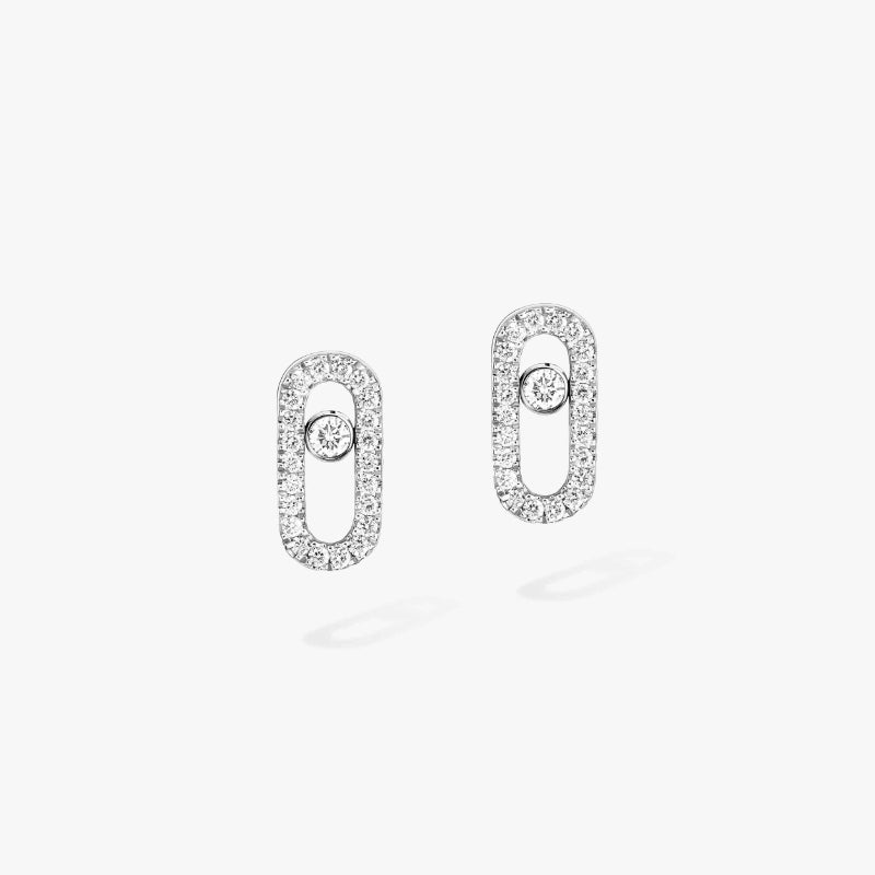 1 Pair of 18K White Gold Diamond Move Uno Pavé Earrings