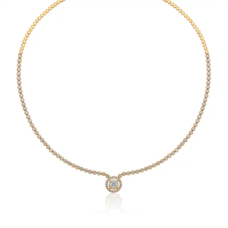 Showstopping, Classy Diamond Necklace & Earrings Yellow Gold