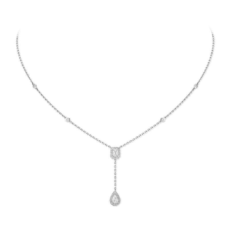 18K White Gold Diamond My Twin Tie Necklace