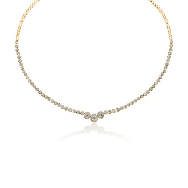 Angelic, Intricate Diamond Necklace & Earrings in Yellow gold
