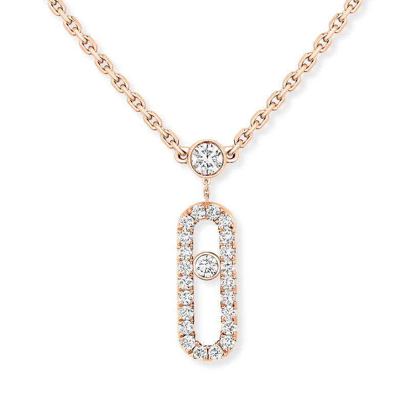 18K Pink Gold Diamond Move Uno Two Tow Pavé Necklace