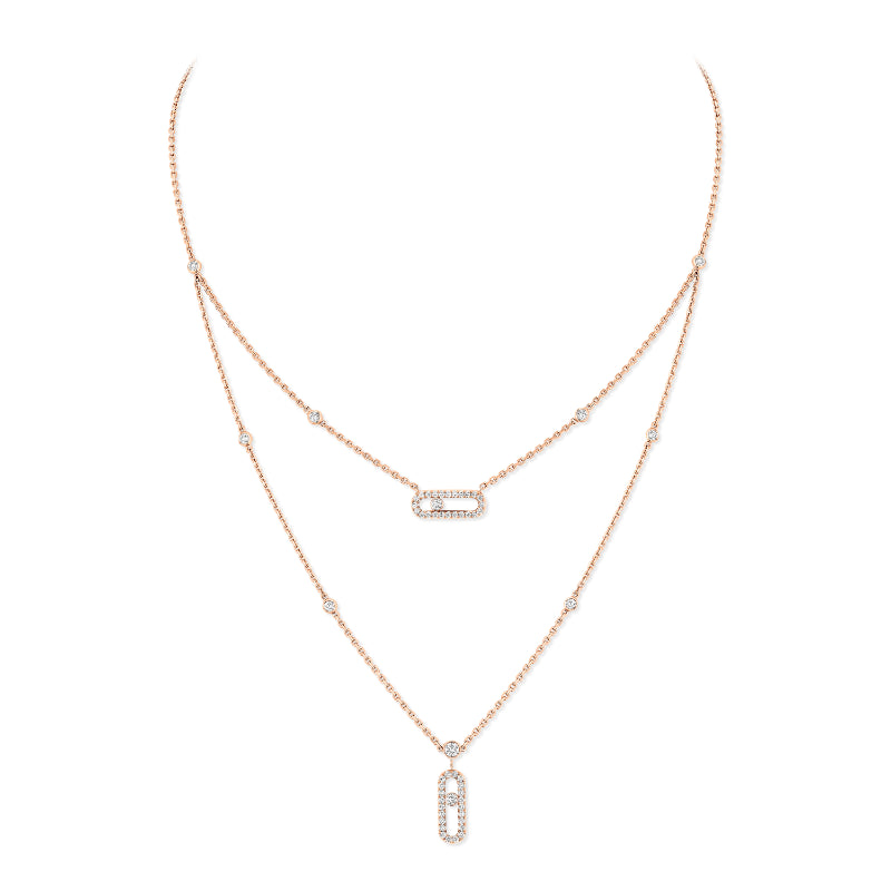 18K Pink Gold Diamond Move Uno Two Tow Pavé Necklace
