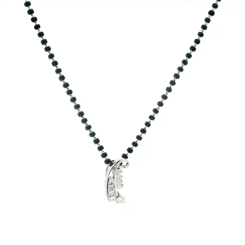 Swirl 18K White Gold Diamond Mangalsutra Necklace with matching earrings