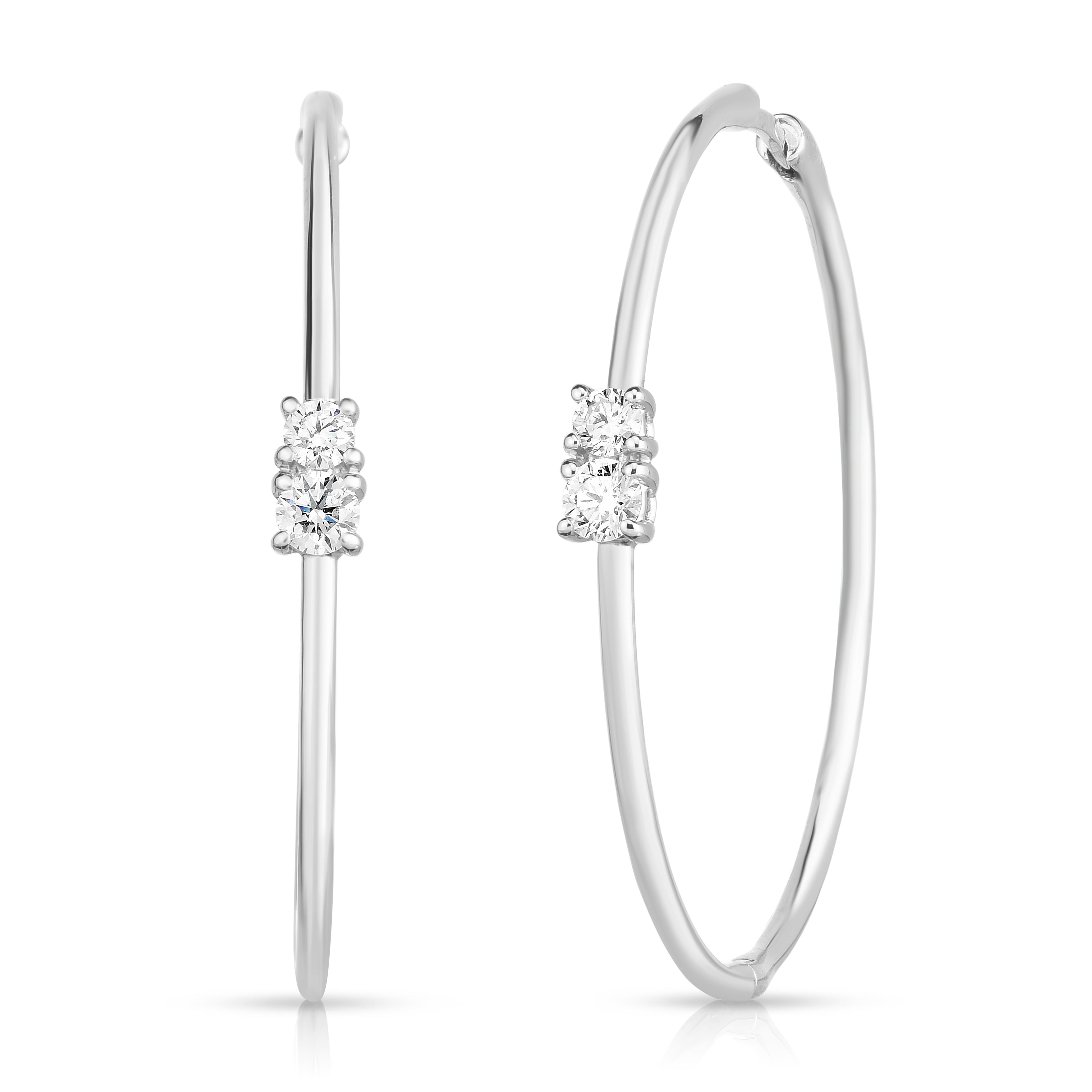 18K WHITE GOLD CLASSIC DIAMOND FLOATING STONES LARGE HOOP EARRINGS