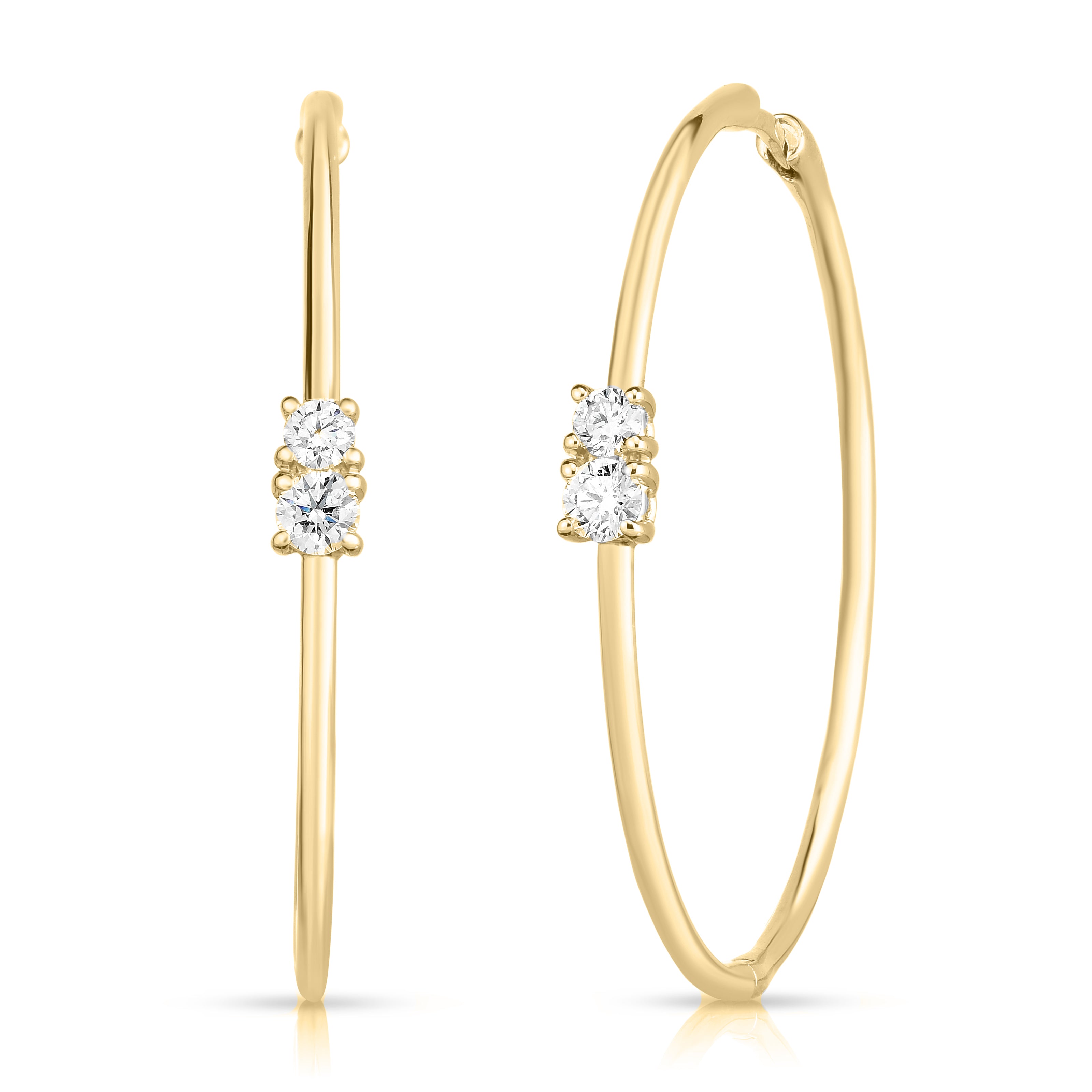 18K YELLOW/WHITE GOLD CLASSIC DIAMOND FLOATING STONES LARGE HOOP EARRINGS