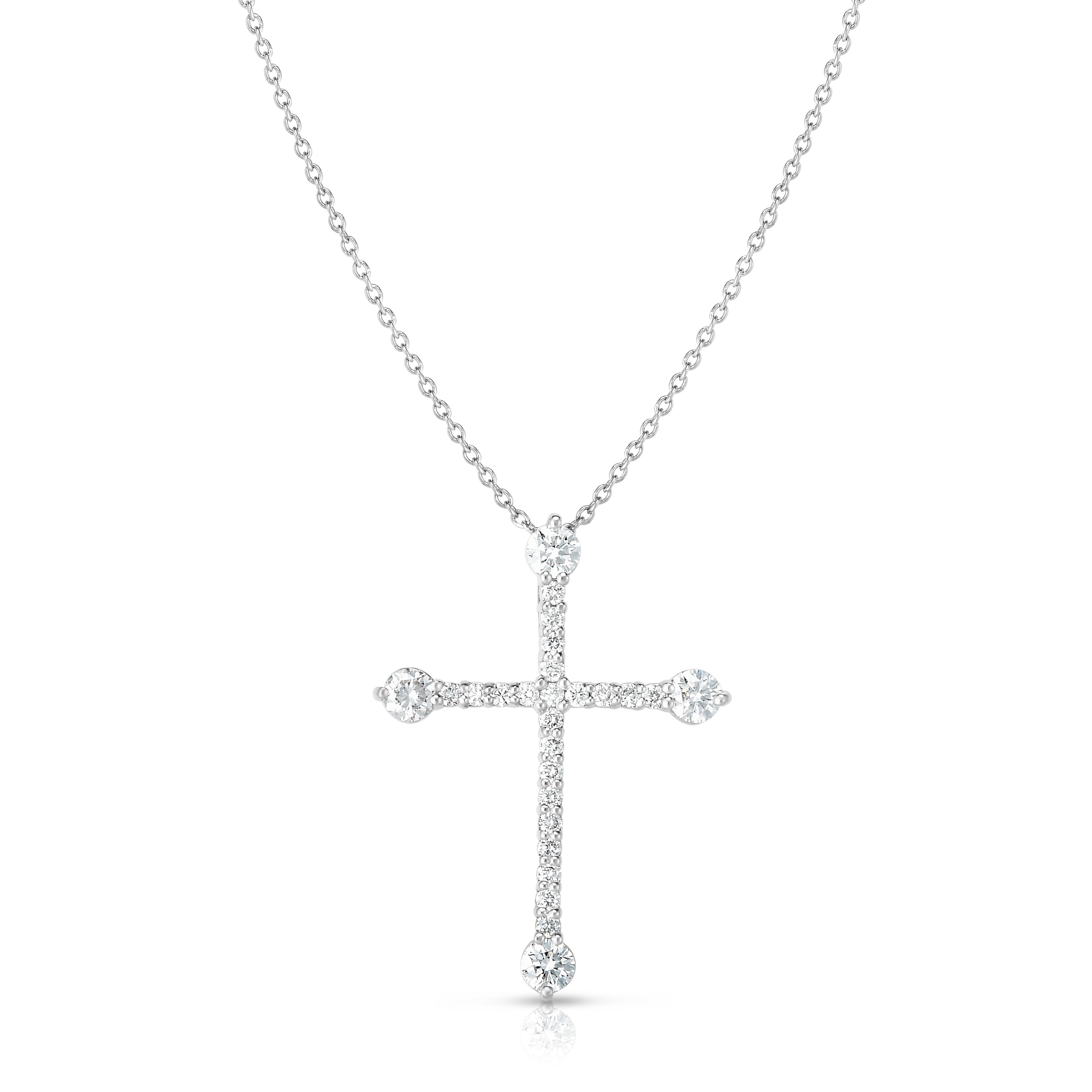 18K WHITE GOLD TINY TREASURES MEDIUM PAVE & DIAMOND ENDS CROSS NECKLACE
