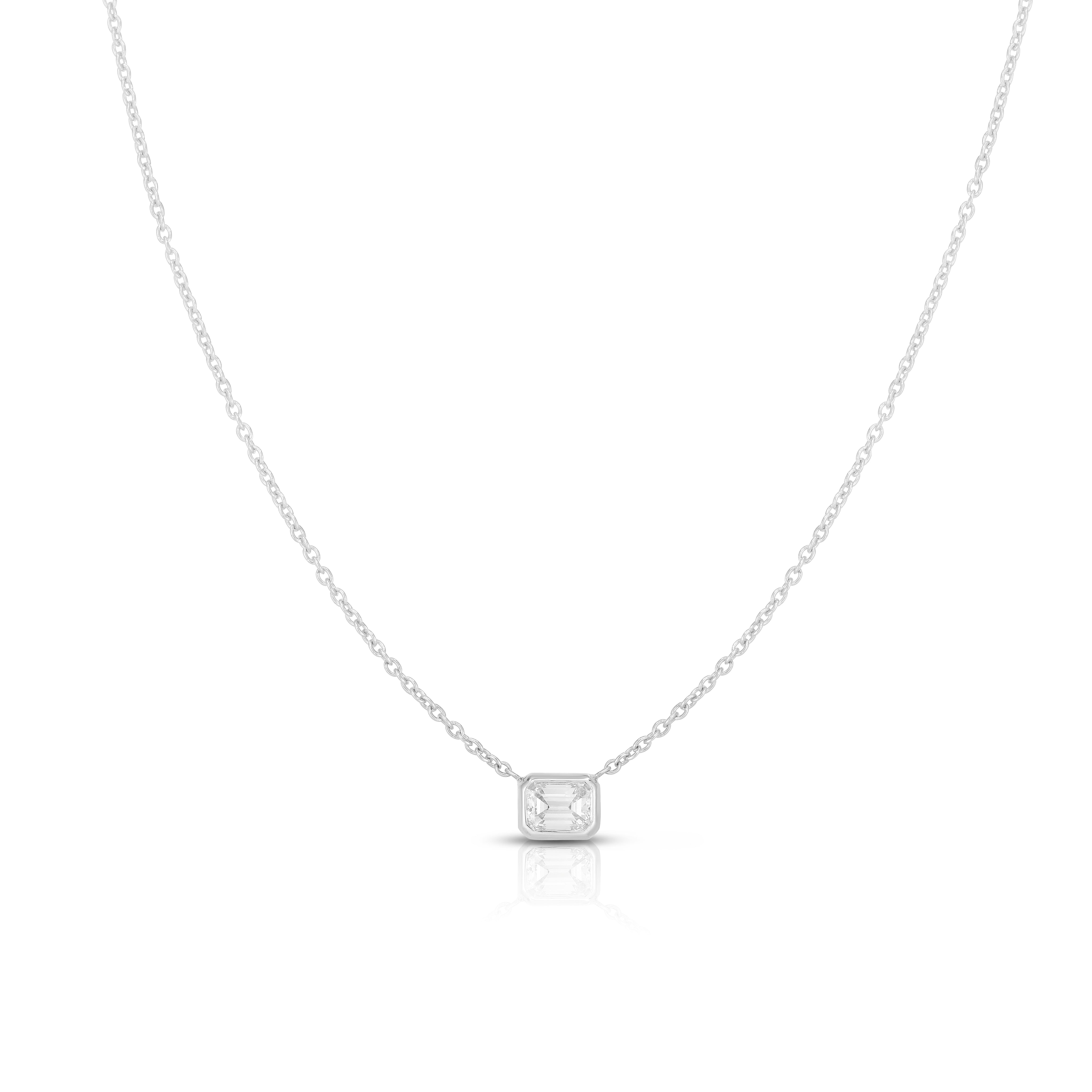 18K WHITE GOLD GOLD DIAMONDS BY THE INCH EMERALD CUT SOLITAIRE NECKLACE