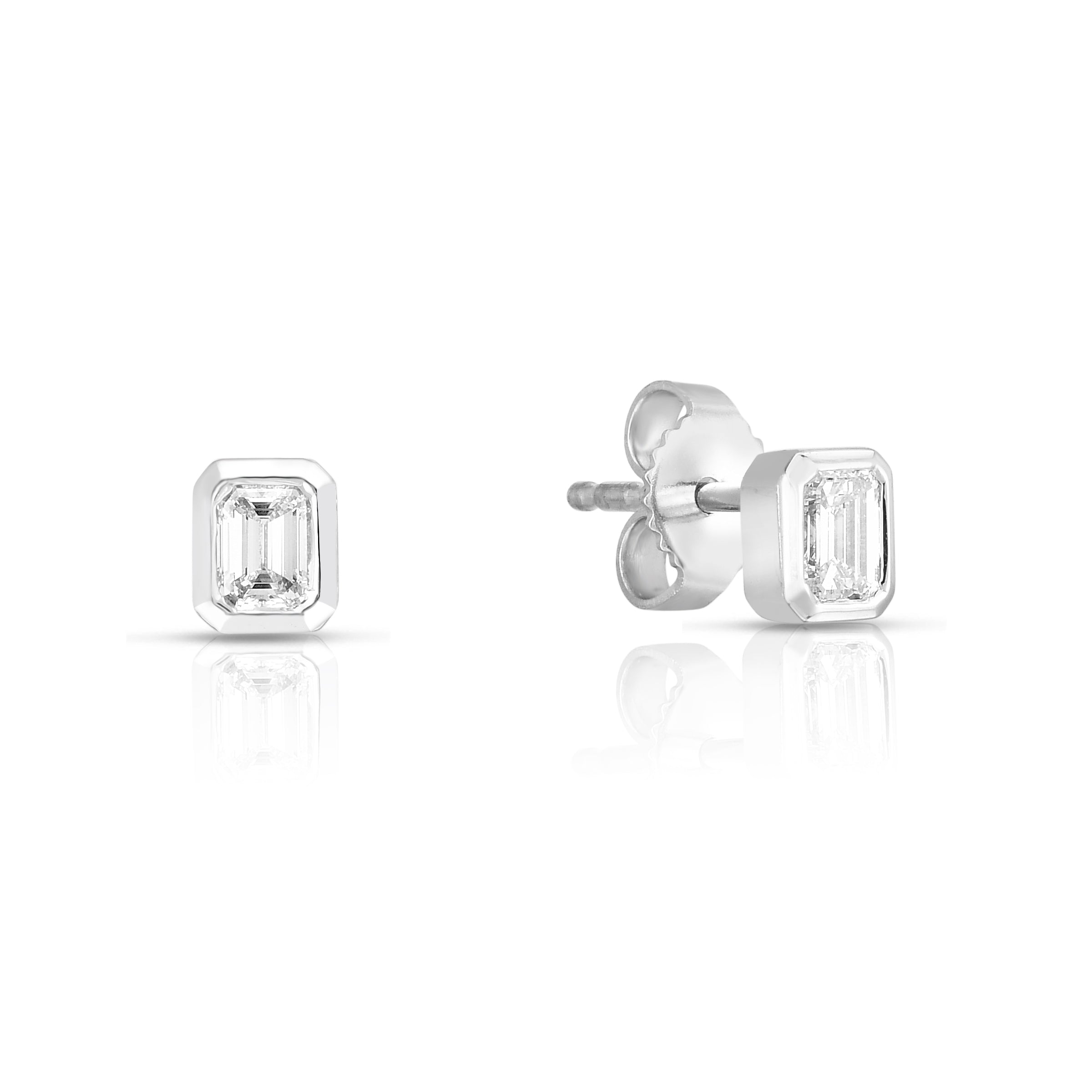 18K WHITE GOLD GOLD DIAMOND CLASSIC EMERALD CUT SOLITAIRE EARRINGS