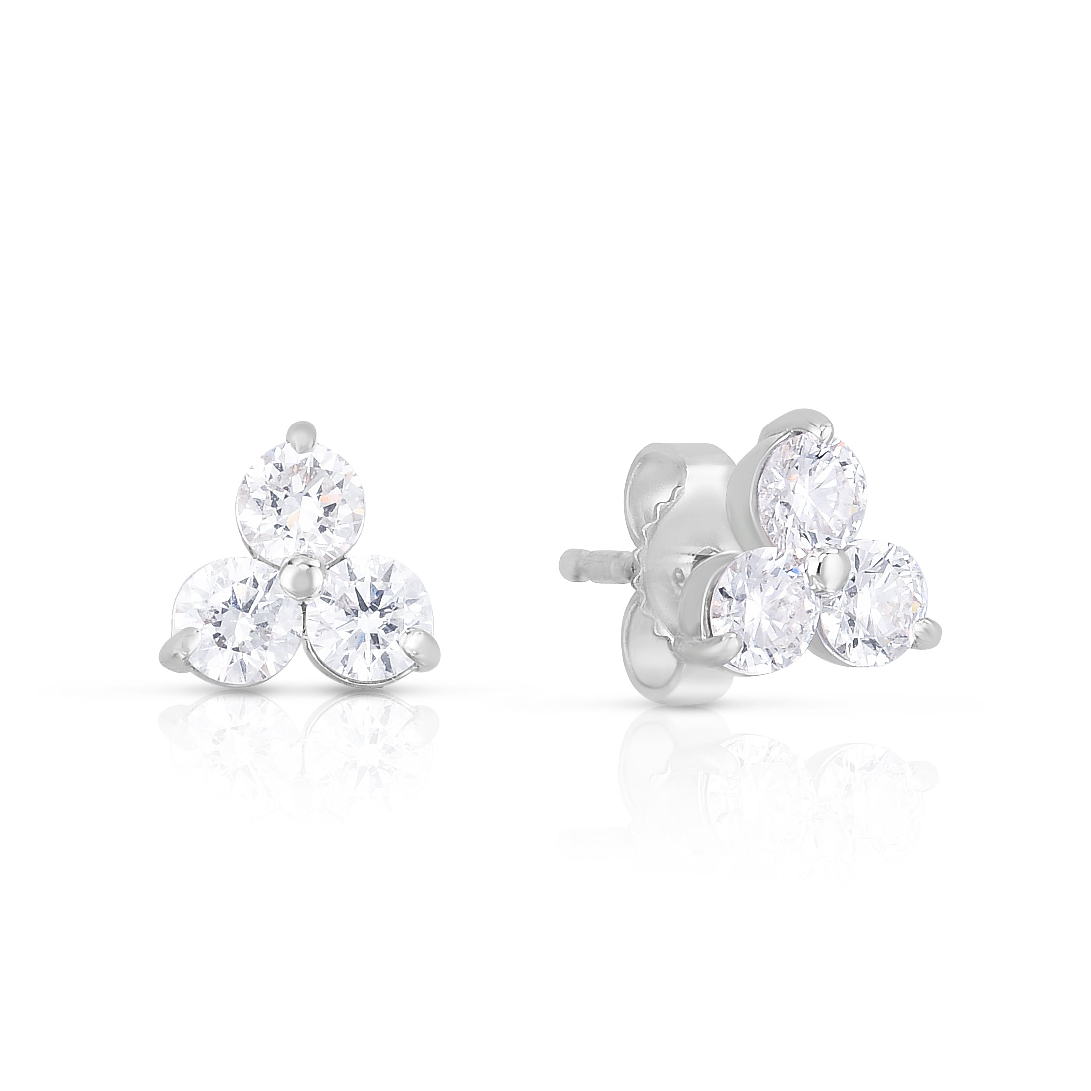 18K WHITE GOLD TINY TREASURES MEDIUM THREE STONE CLUSTER STUD EARRINGS
