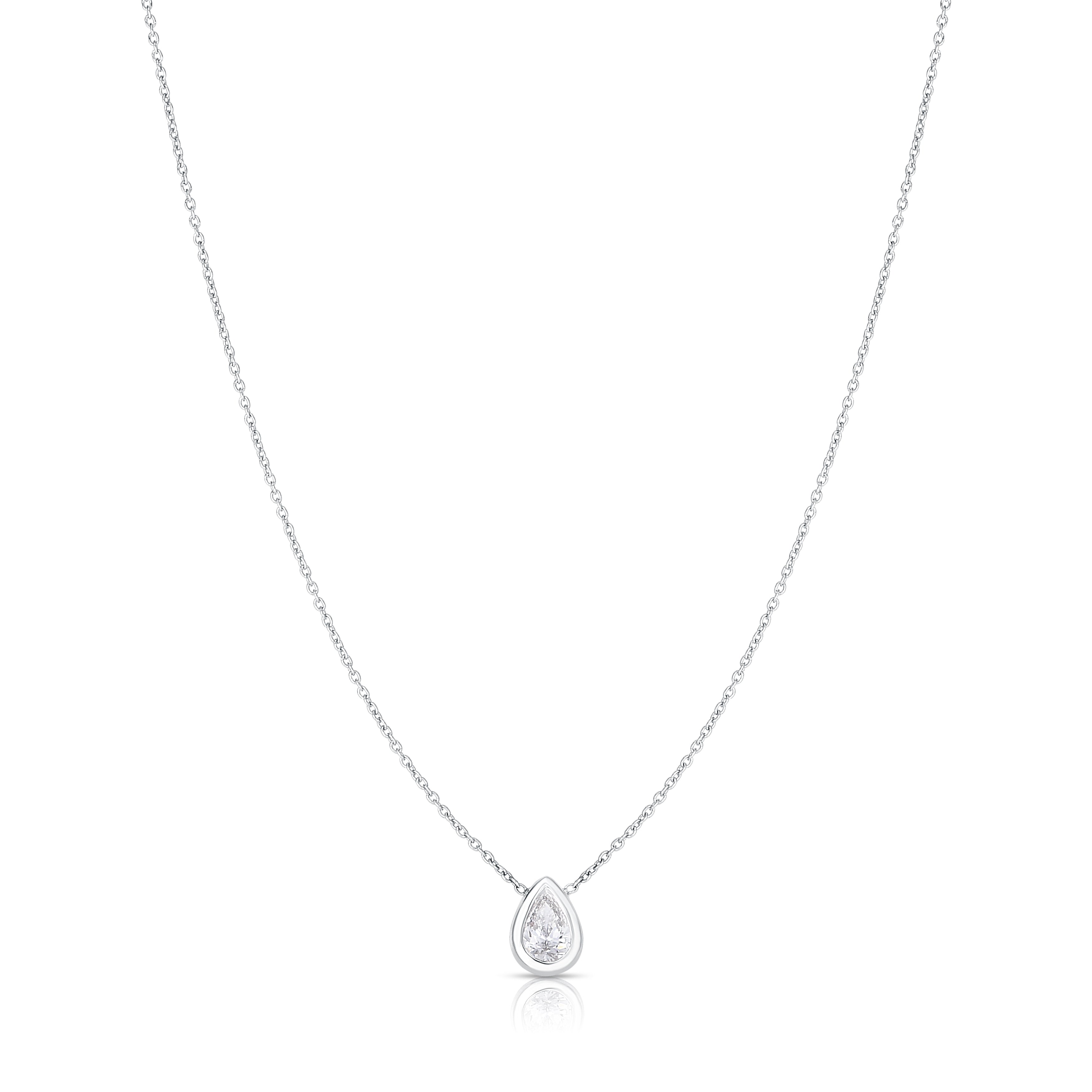 18K WHITE GOLD DIAMONDS BY THE INCH PEAR CUT SOLITAIRE NECKLACE
