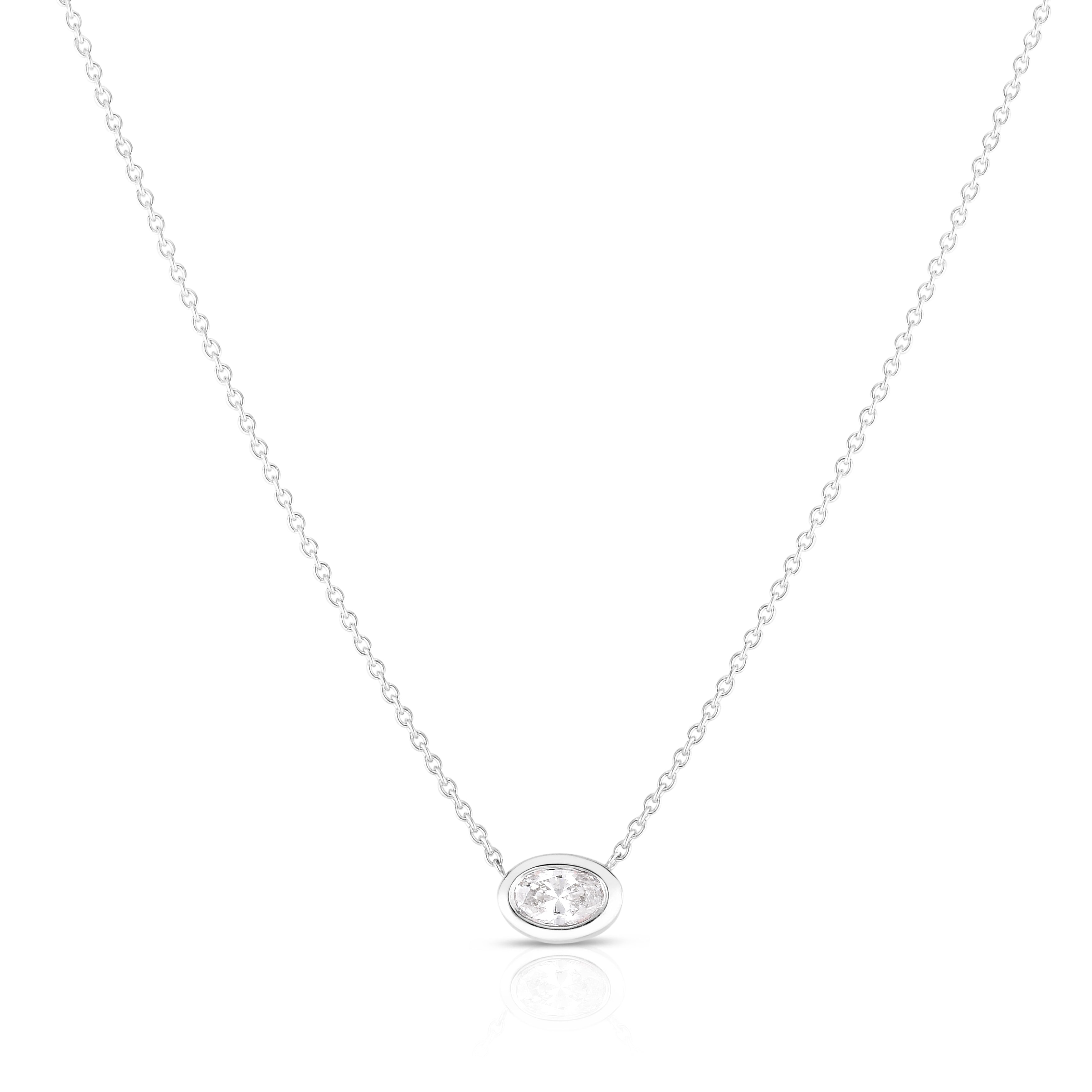 18K WHITE GOLD DIAMONDS BY THE INCH OVAL CUT SOLITAIRE NECKLACE