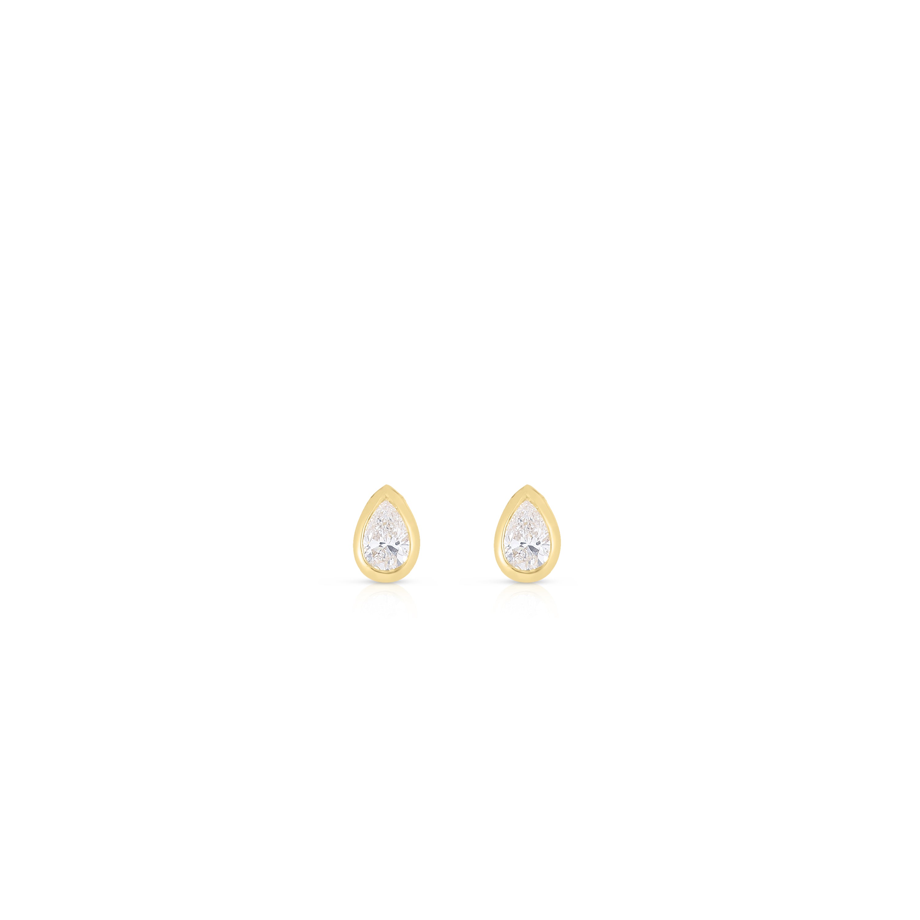 18K YELLOW GOLD TINY TREASURES PEAR CUT DIAMOND SOLITAIRE EARRINGS