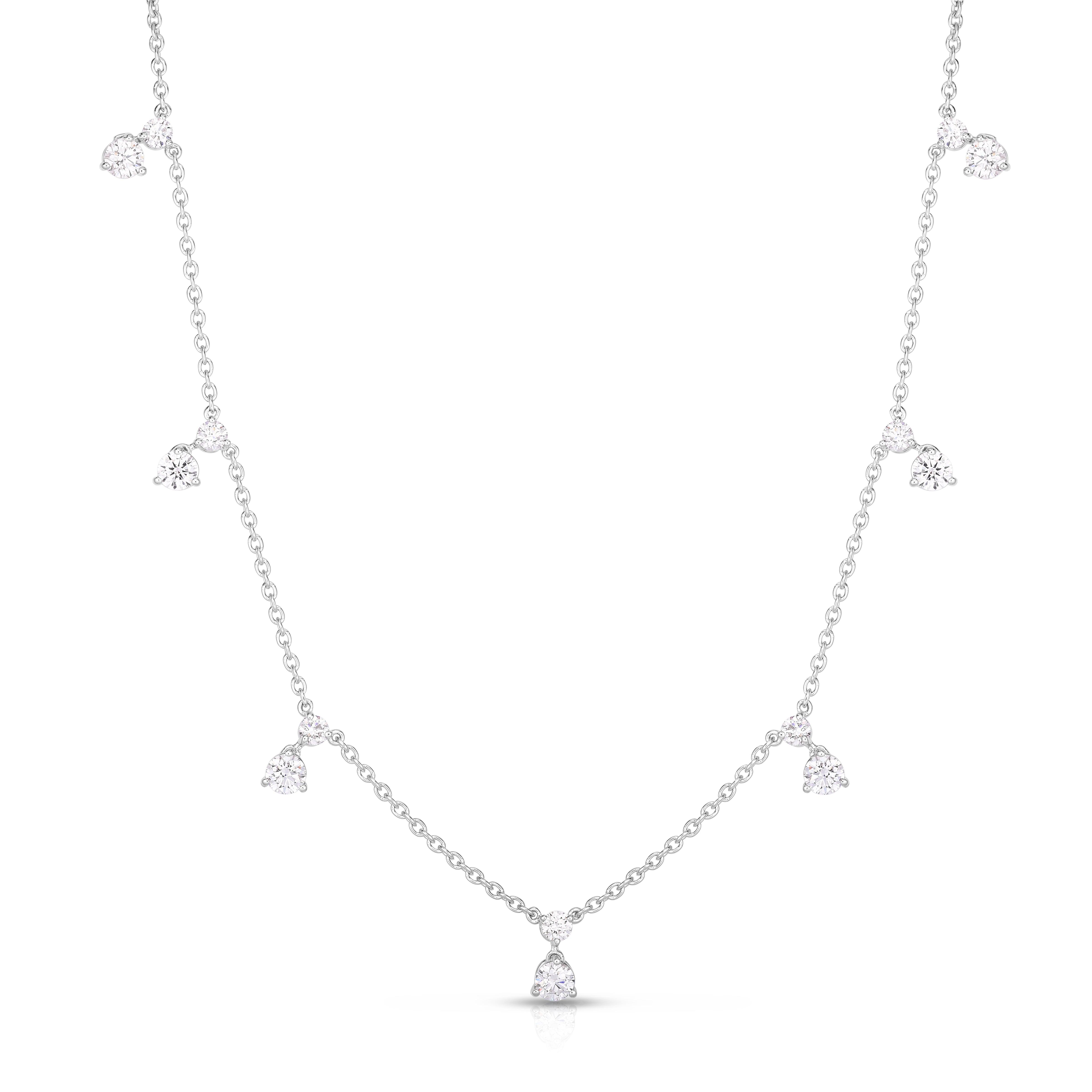18K WHITE GOLD DIAMONDS BY THE INCH DANGLING 7 STATION NECKLACE