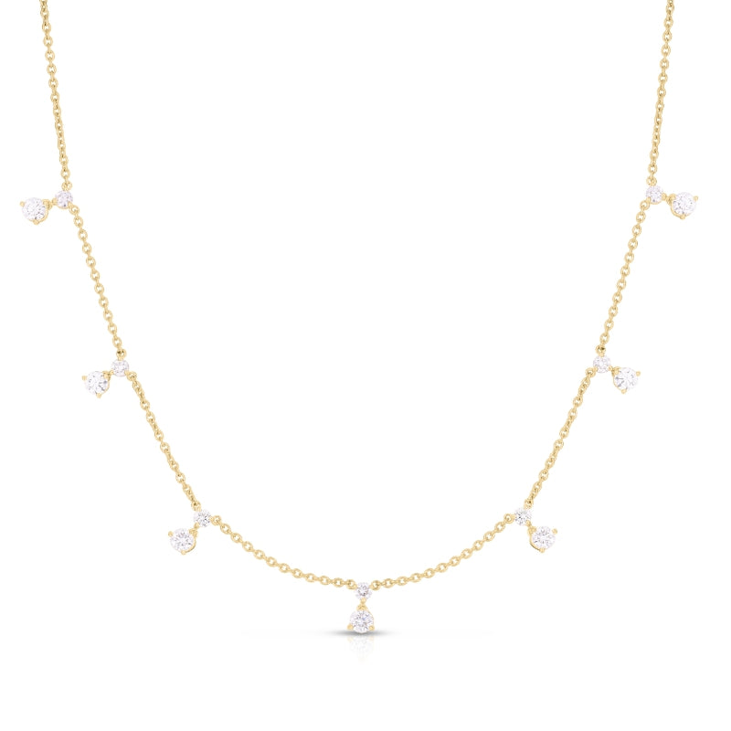 18K YELLOW GOLD DIAMONDS BY THE INCH DANGLING 7 STATION NECKLACE