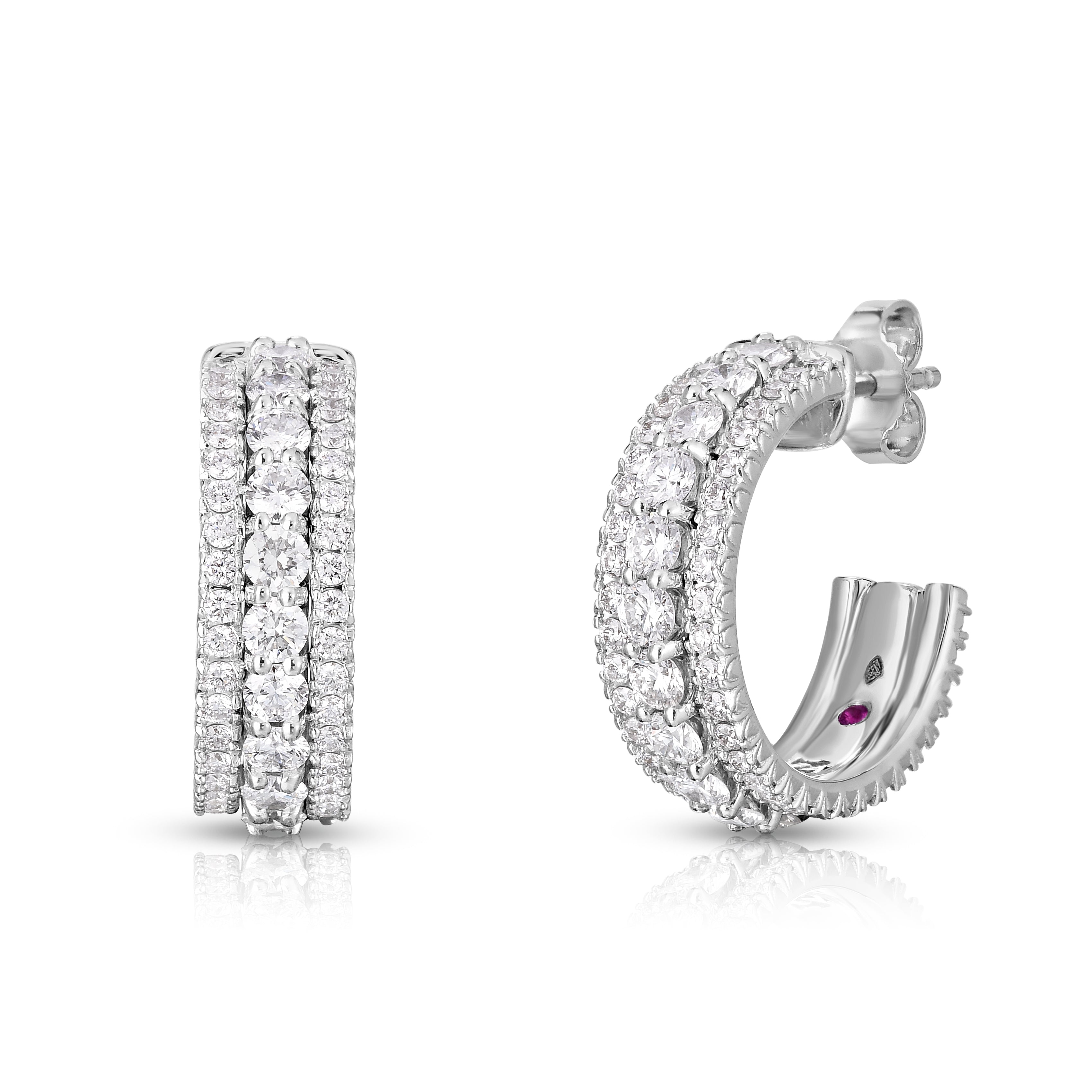 18K WHITE GOLD SIENA DIAMOND THREE ROW DIAMOND HOOP EARRINGS