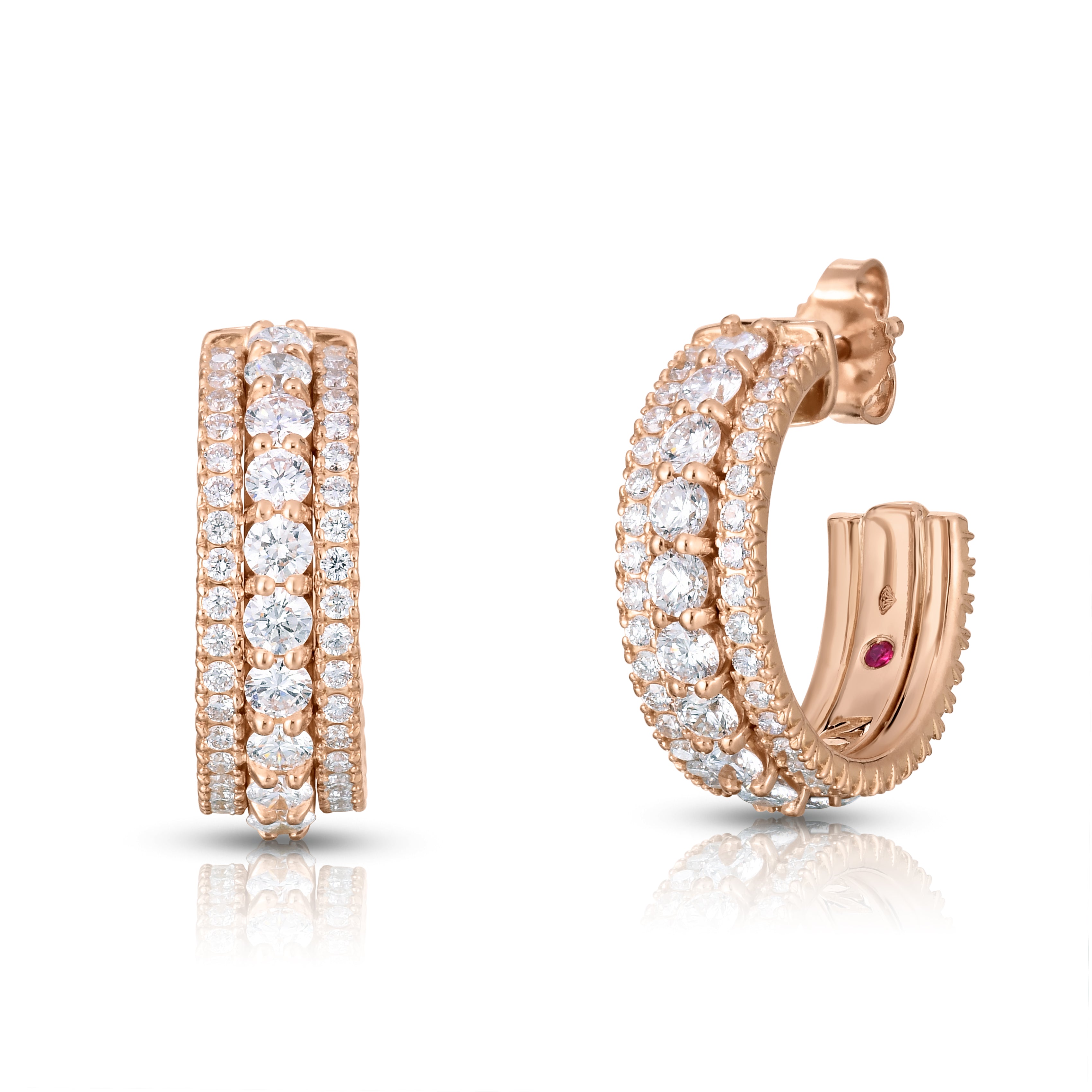 18K ROSE GOLD SIENA DIAMOND THREE ROW DIAMOND HOOP EARRINGS