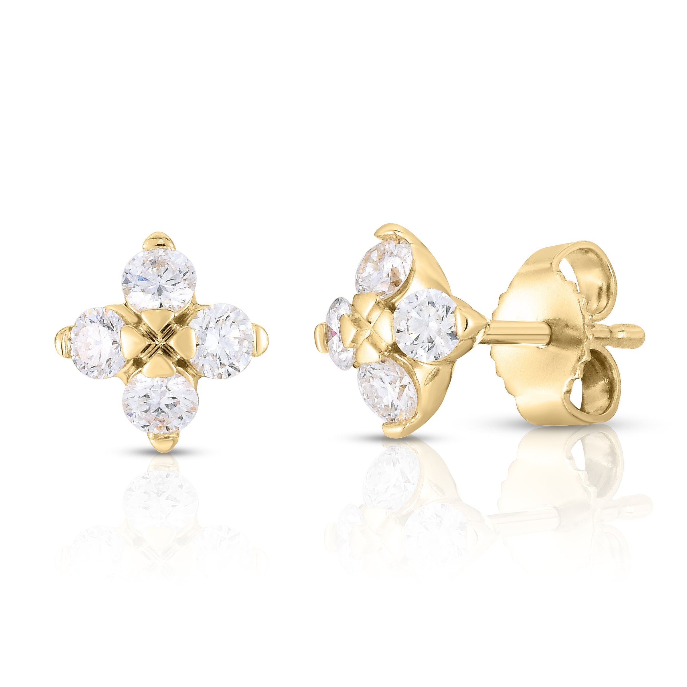 18K YELLOW GOLD LOVE IN VERONA SMALL DIAMOND FLOWER STUD EARRINGS